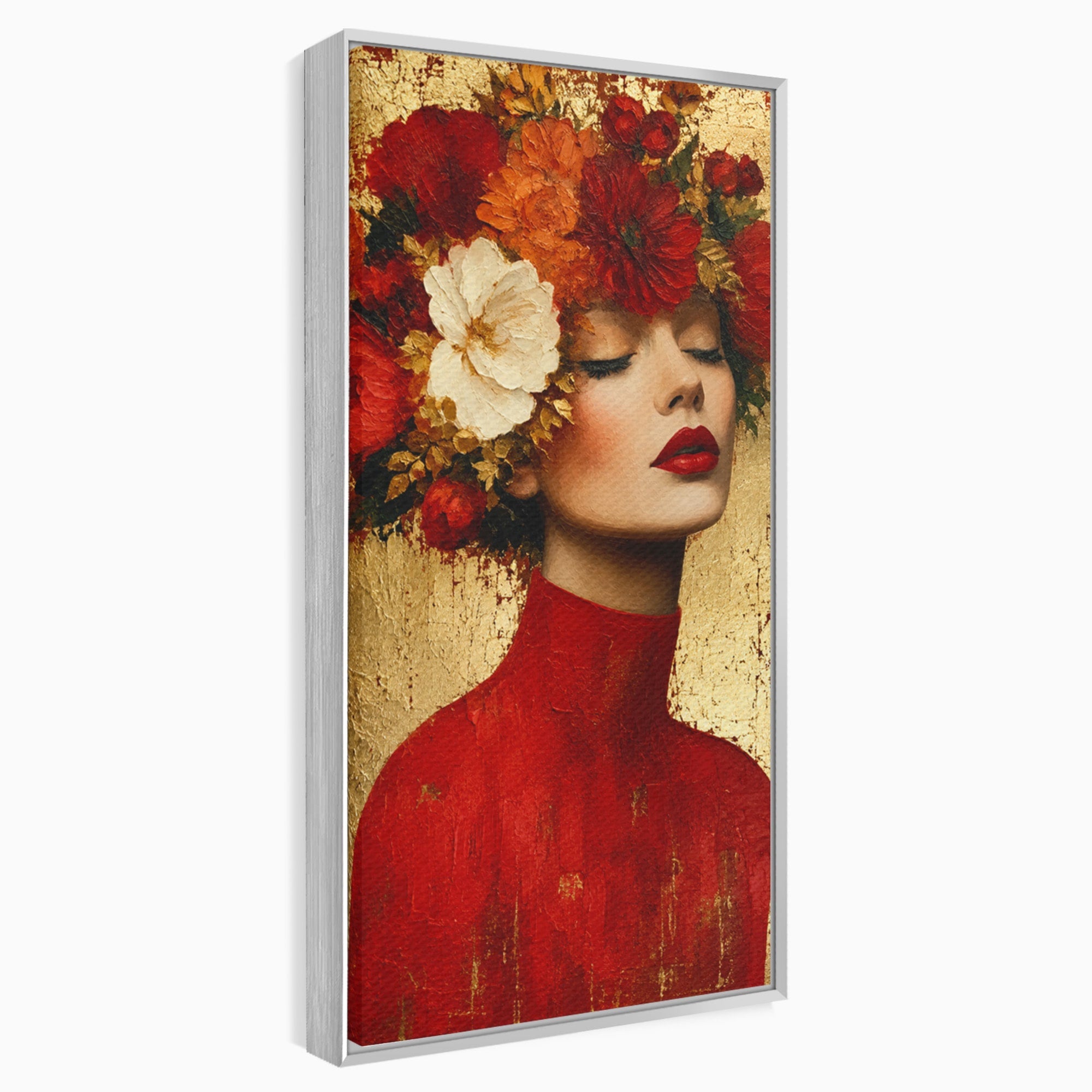 Tablou Canvas Premium LuxCanva® G1256, Femeie Cu Flori, Femeie, Flori, Portret, Eleganta, Living, Culori Vibrante