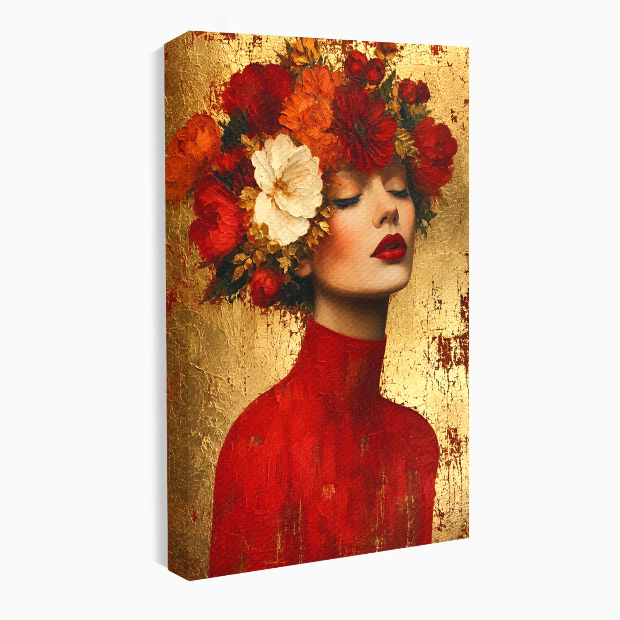 Tablou Canvas Premium LuxCanva® G1256, Femeie Cu Flori, Femeie, Flori, Portret, Eleganta, Living, Culori Vibrante