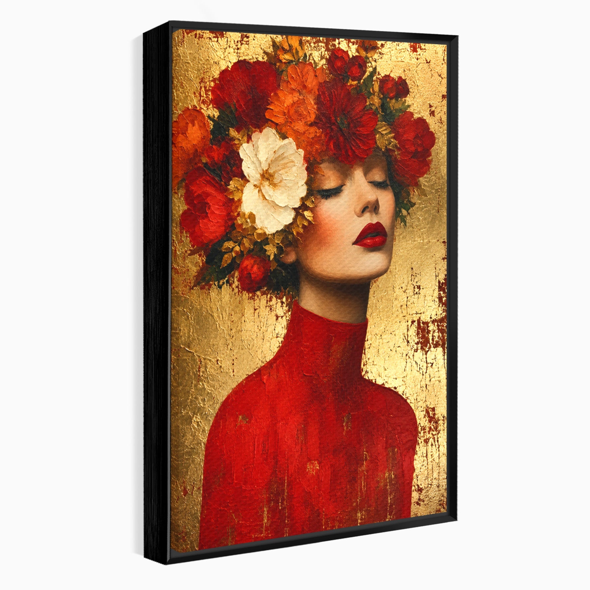 Tablou Canvas Premium LuxCanva® G1256, Femeie Cu Flori, Femeie, Flori, Portret, Eleganta, Living, Culori Vibrante