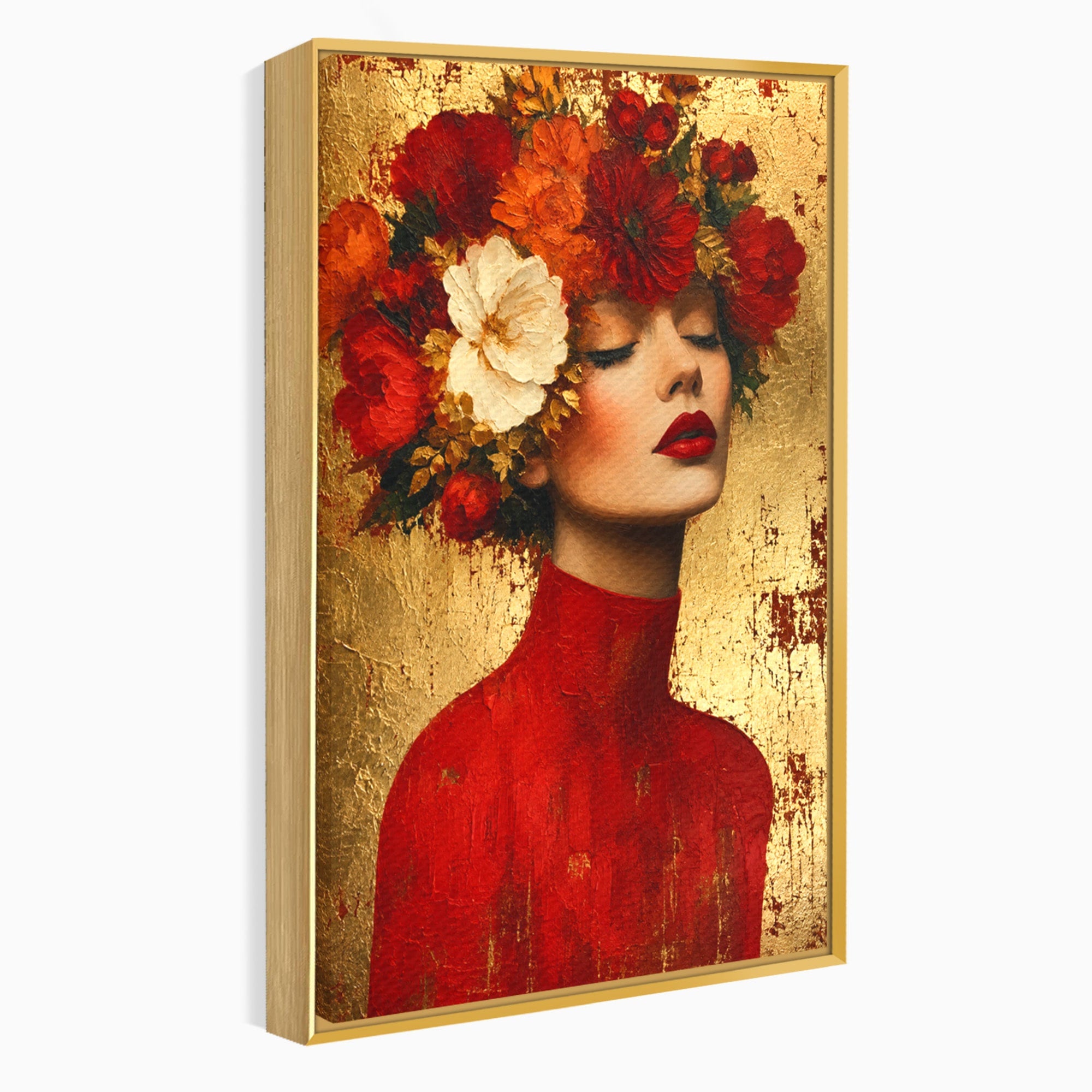 Tablou Canvas Premium LuxCanva® G1256, Femeie Cu Flori, Femeie, Flori, Portret, Eleganta, Living, Culori Vibrante
