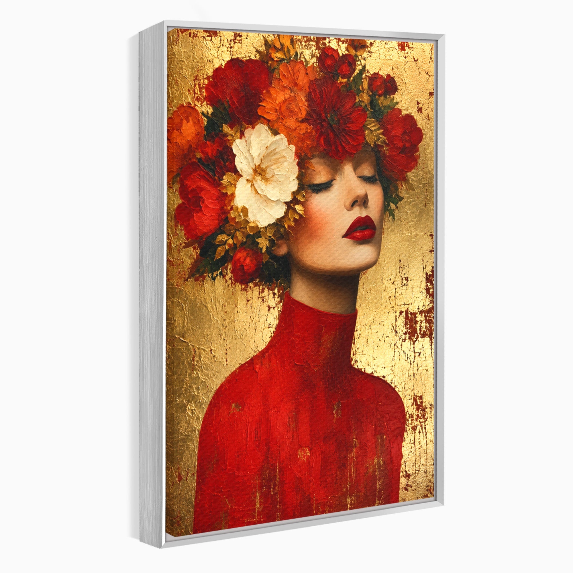 Tablou Canvas Premium LuxCanva® G1256, Femeie Cu Flori, Femeie, Flori, Portret, Eleganta, Living, Culori Vibrante