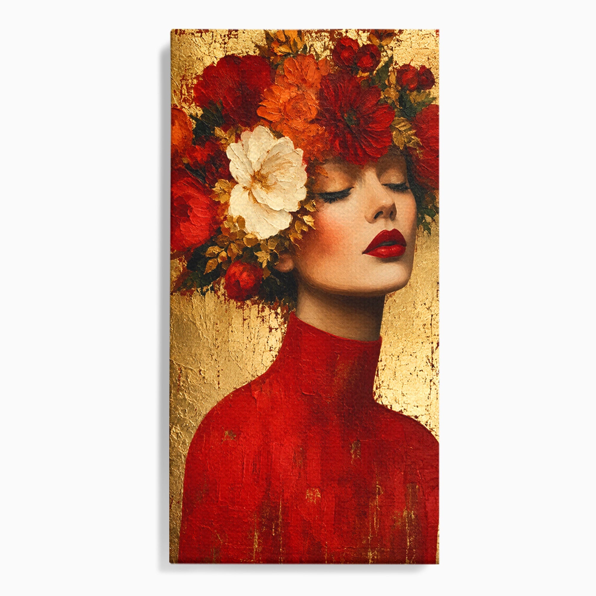 Tablou Canvas Premium LuxCanva® G1256, Femeie Cu Flori, Femeie, Flori, Portret, Eleganta, Living, Culori Vibrante