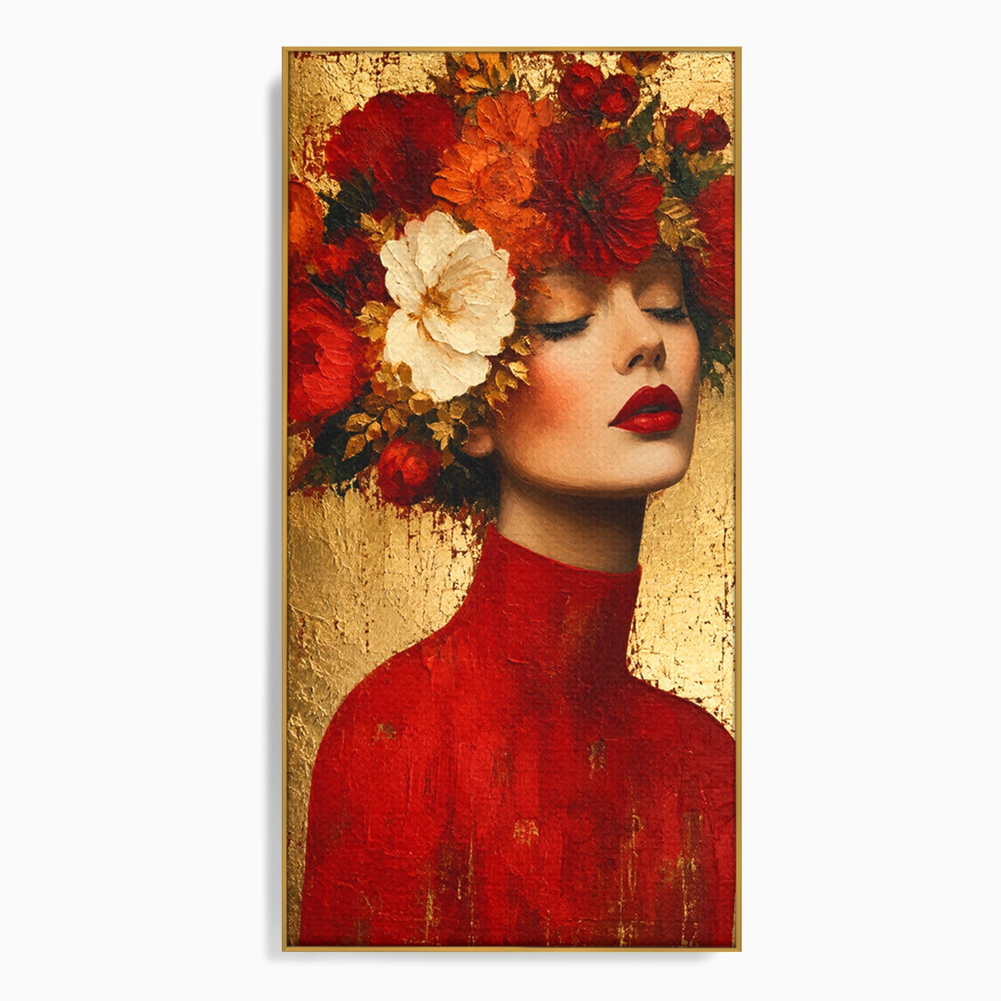 Tablou Canvas Premium LuxCanva® G1256, Femeie Cu Flori, Femeie, Flori, Portret, Eleganta, Living, Culori Vibrante
