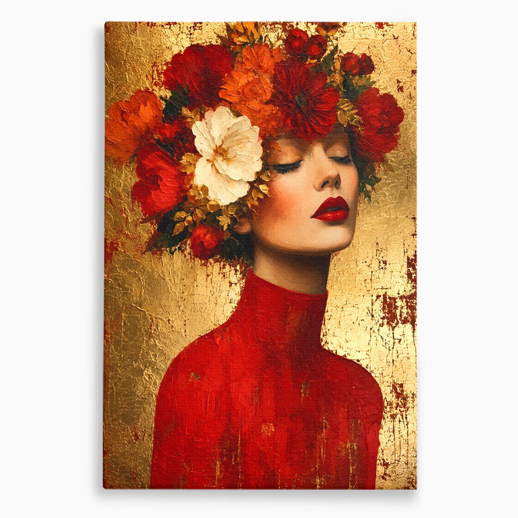 Tablou Canvas Premium LuxCanva® G1256, Femeie Cu Flori, Femeie, Flori, Portret, Eleganta, Living, Culori Vibrante