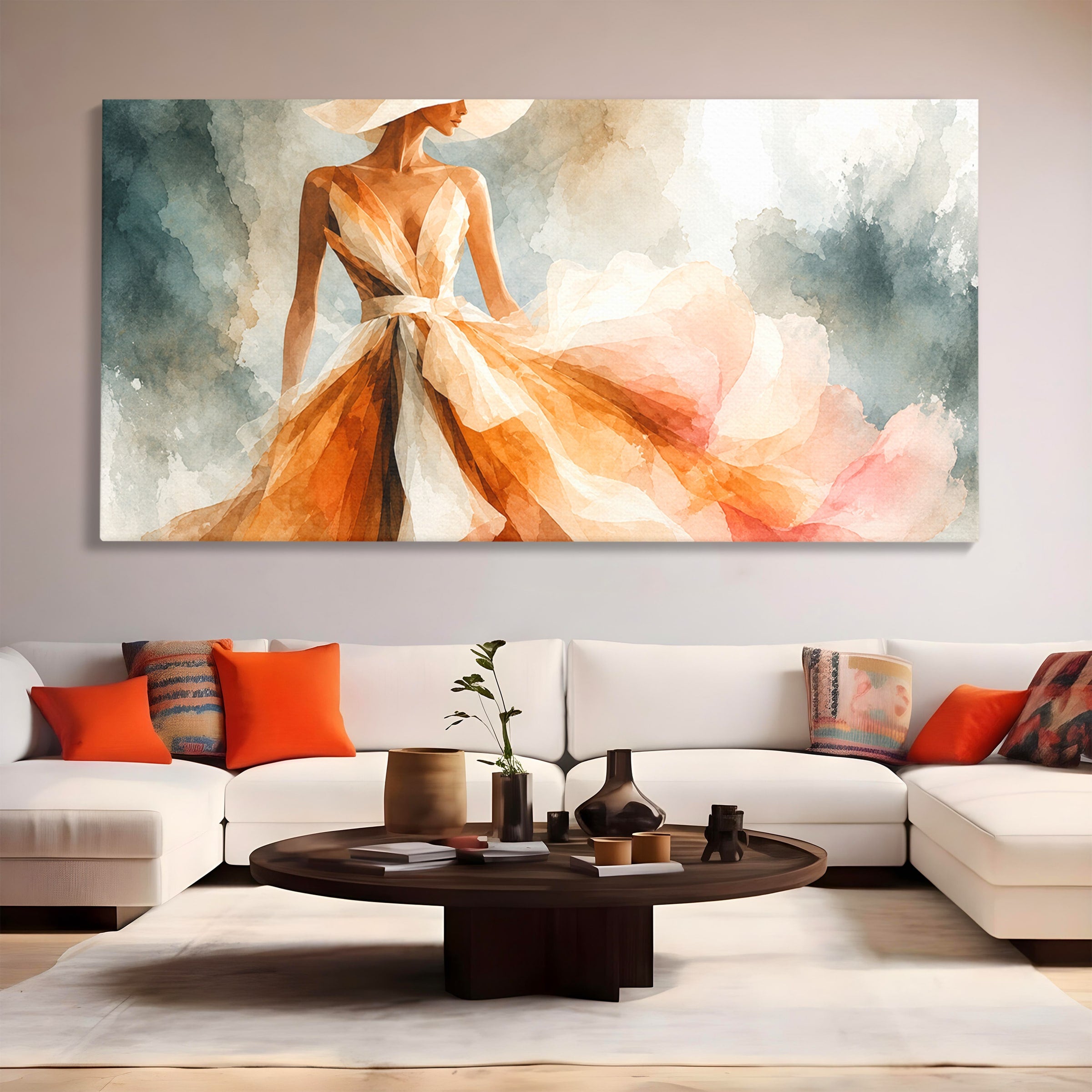 Tablou Canvas Premium LuxCanva® G1258, Eleganta In Miscare, Moda, Femeie, Eleganta, Rochie, Living, Arta, Culori Vibrante