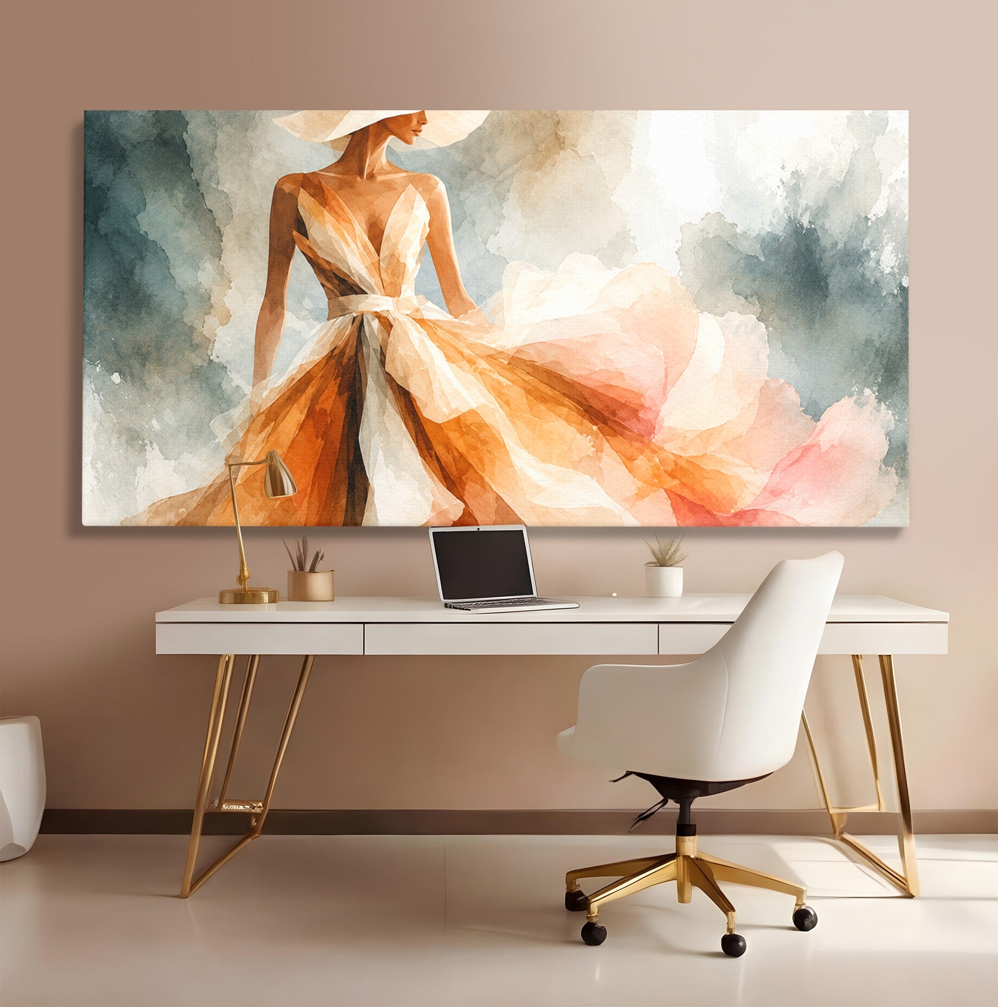 Tablou Canvas Premium LuxCanva® G1258, Eleganta In Miscare, Moda, Femeie, Eleganta, Rochie, Living, Arta, Culori Vibrante