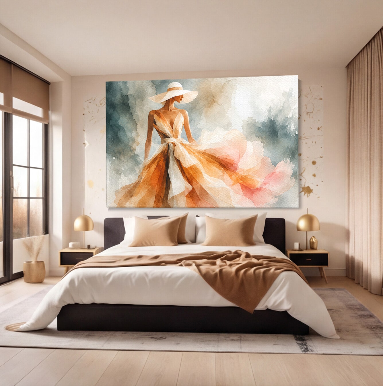 Tablou Canvas Premium LuxCanva® G1258, Eleganta In Miscare, Moda, Femeie, Eleganta, Rochie, Living, Arta, Culori Vibrante