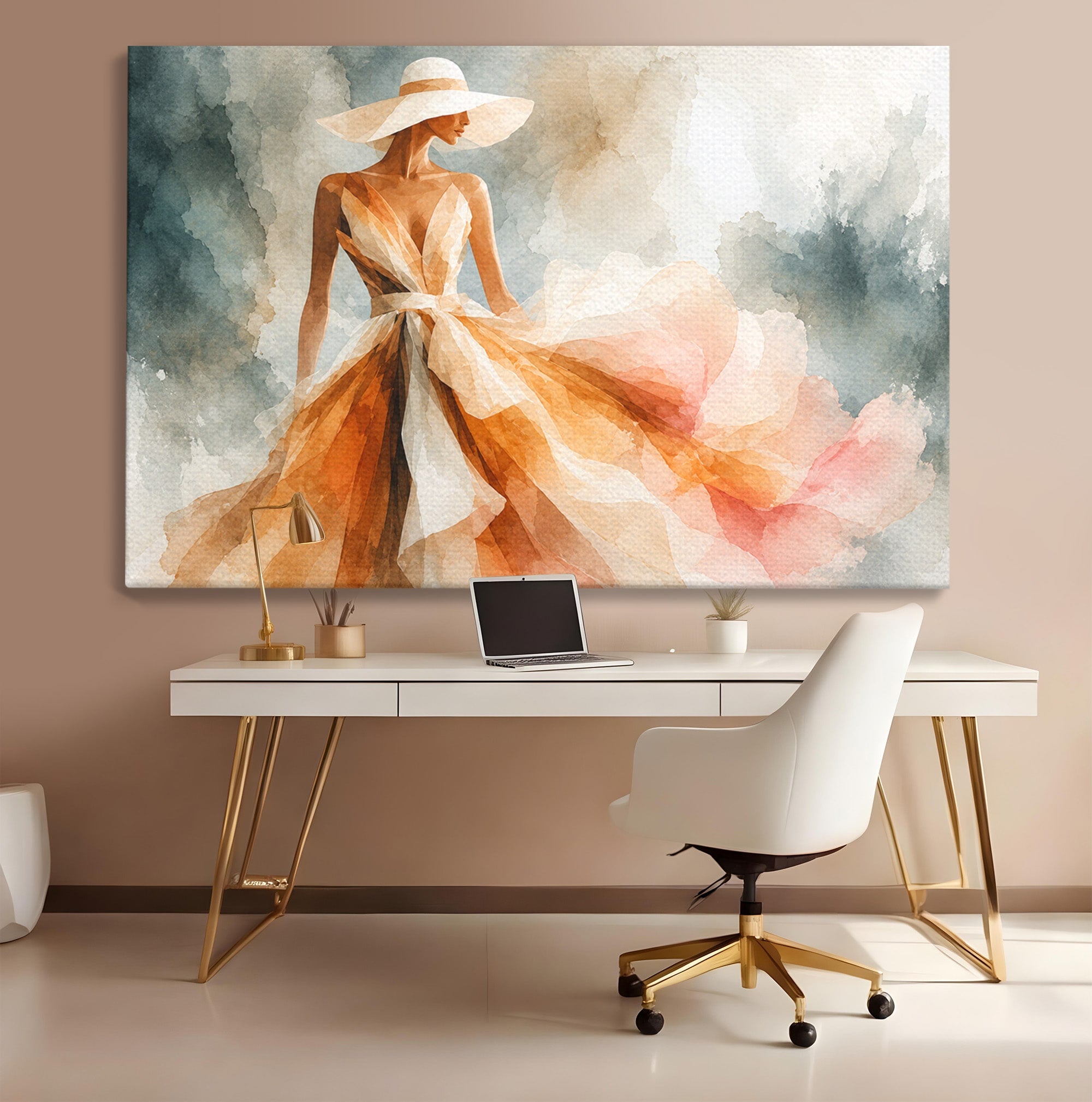 Tablou Canvas Premium LuxCanva® G1258, Eleganta In Miscare, Moda, Femeie, Eleganta, Rochie, Living, Arta, Culori Vibrante