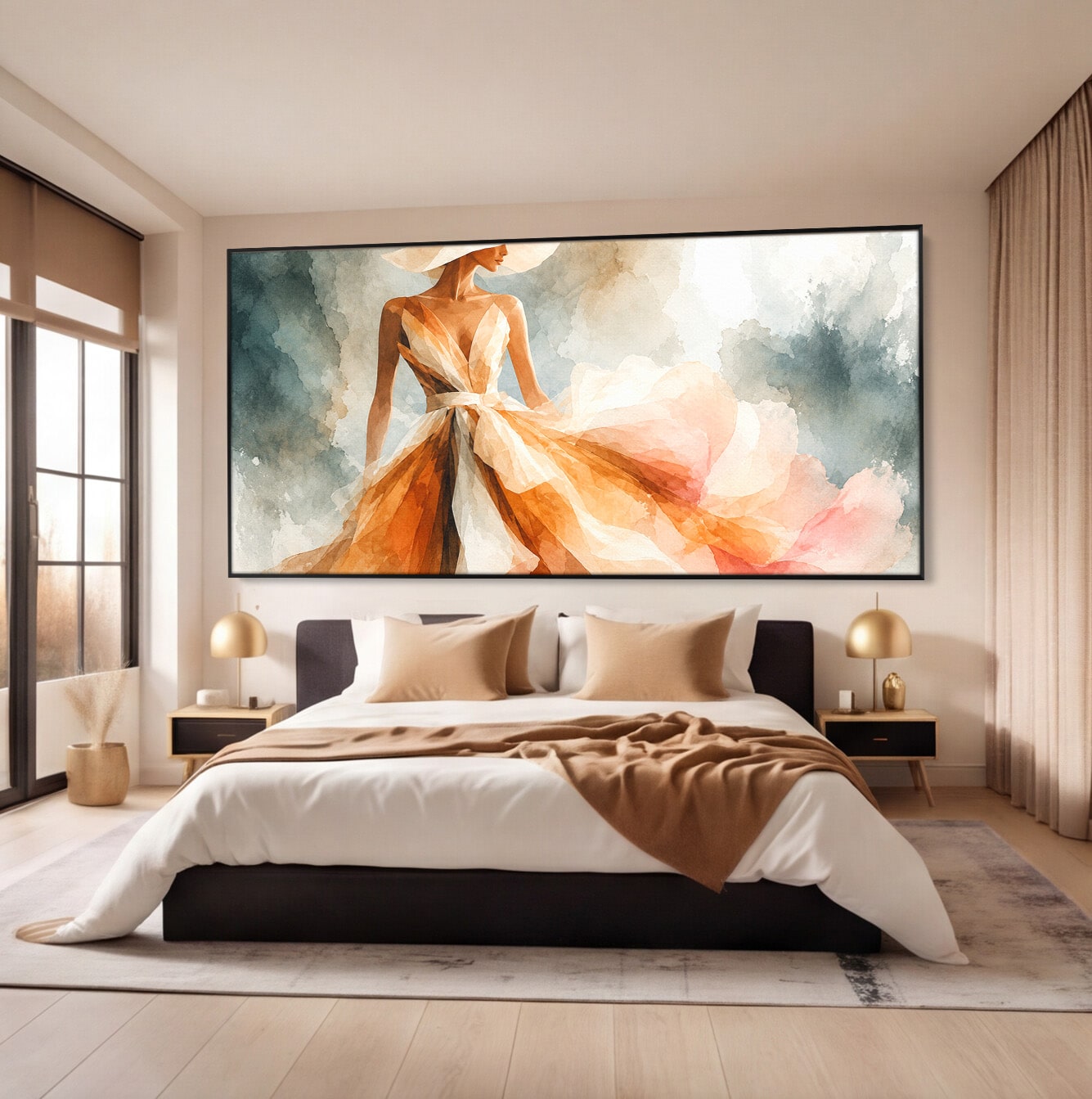 Tablou Canvas Premium LuxCanva® G1258, Eleganta In Miscare, Moda, Femeie, Eleganta, Rochie, Living, Arta, Culori Vibrante