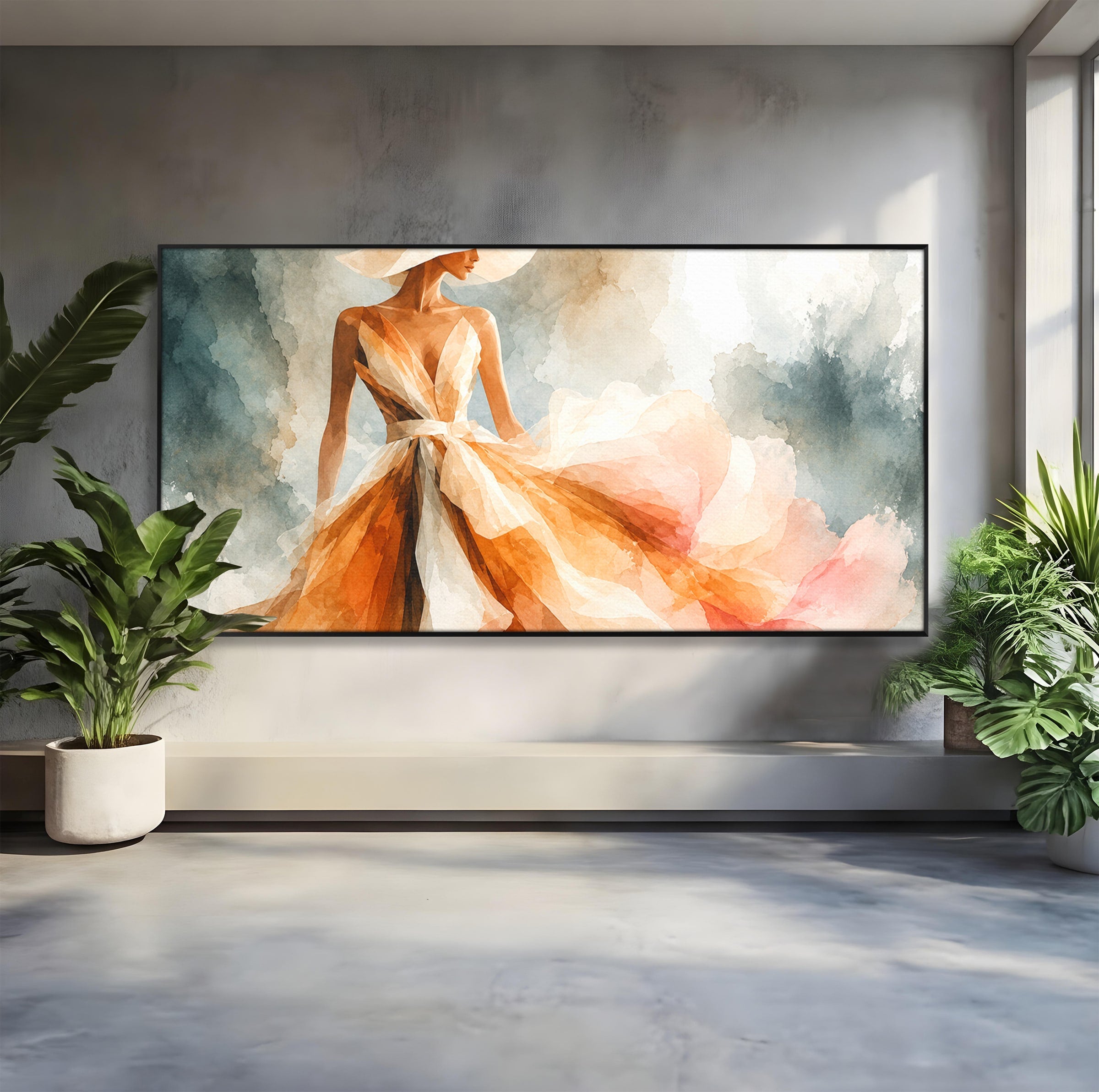 Tablou Canvas Premium LuxCanva® G1258, Eleganta In Miscare, Moda, Femeie, Eleganta, Rochie, Living, Arta, Culori Vibrante