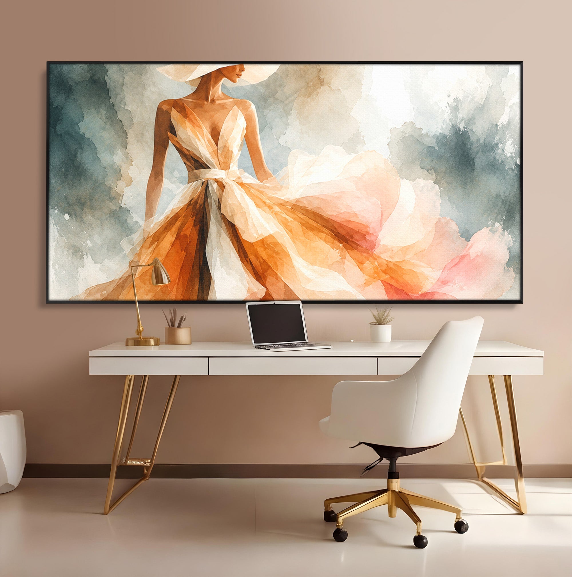 Tablou Canvas Premium LuxCanva® G1258, Eleganta In Miscare, Moda, Femeie, Eleganta, Rochie, Living, Arta, Culori Vibrante