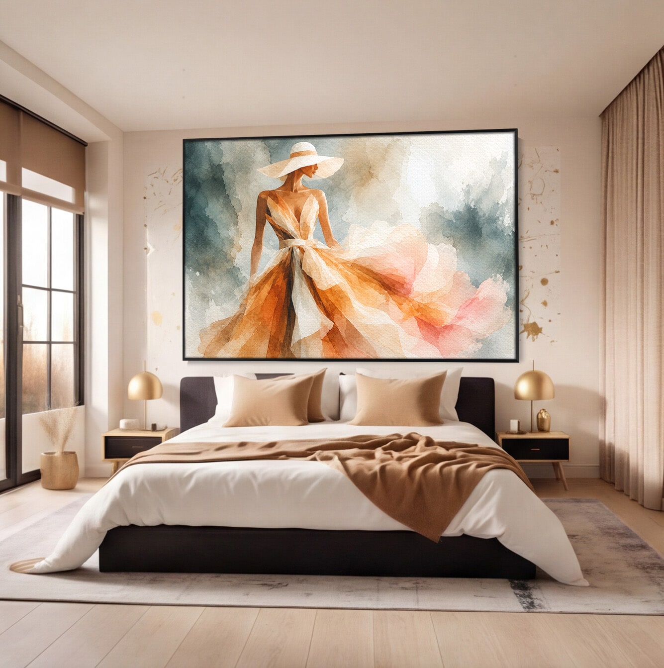 Tablou Canvas Premium LuxCanva® G1258, Eleganta In Miscare, Moda, Femeie, Eleganta, Rochie, Living, Arta, Culori Vibrante