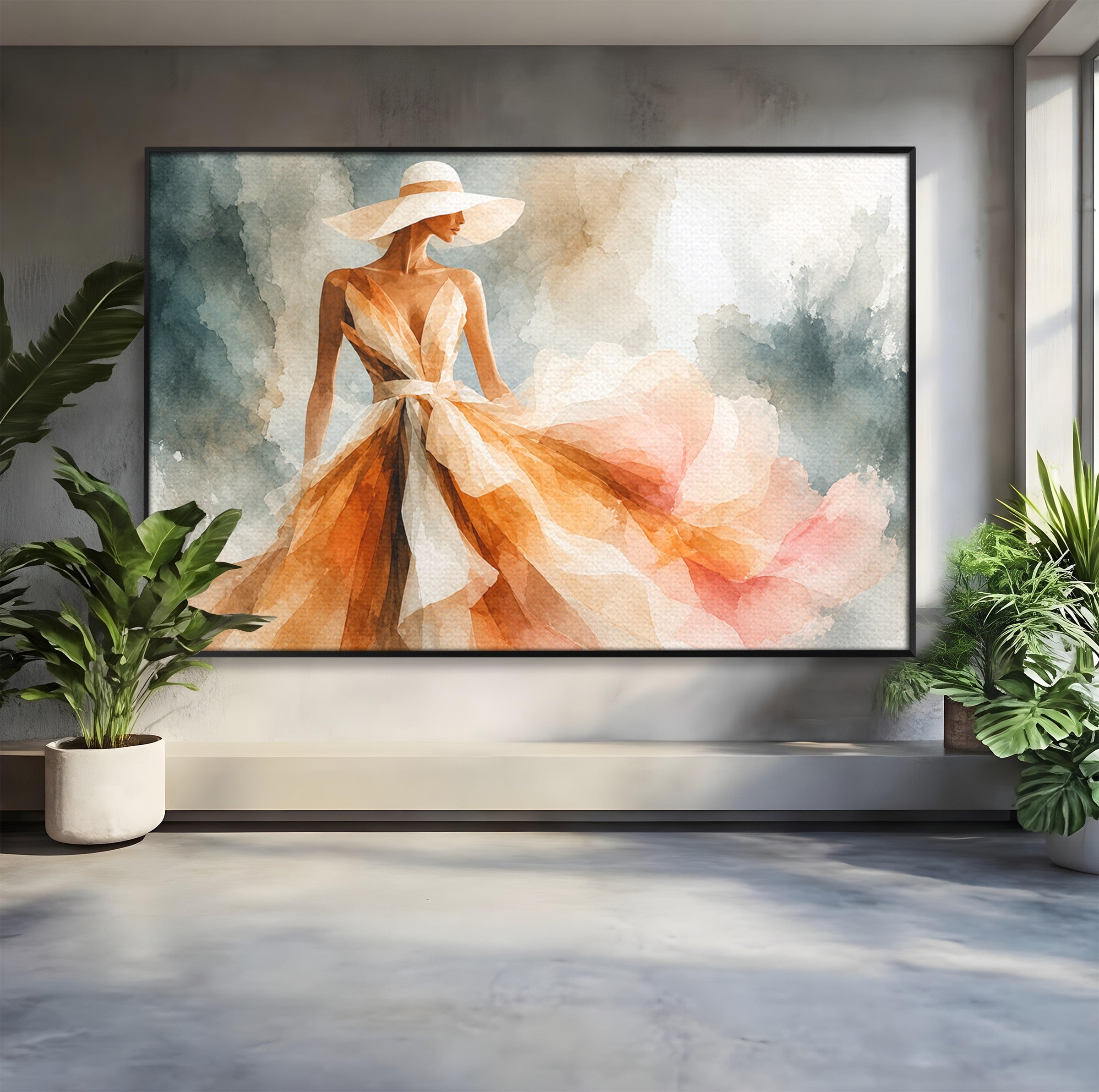Tablou Canvas Premium LuxCanva® G1258, Eleganta In Miscare, Moda, Femeie, Eleganta, Rochie, Living, Arta, Culori Vibrante
