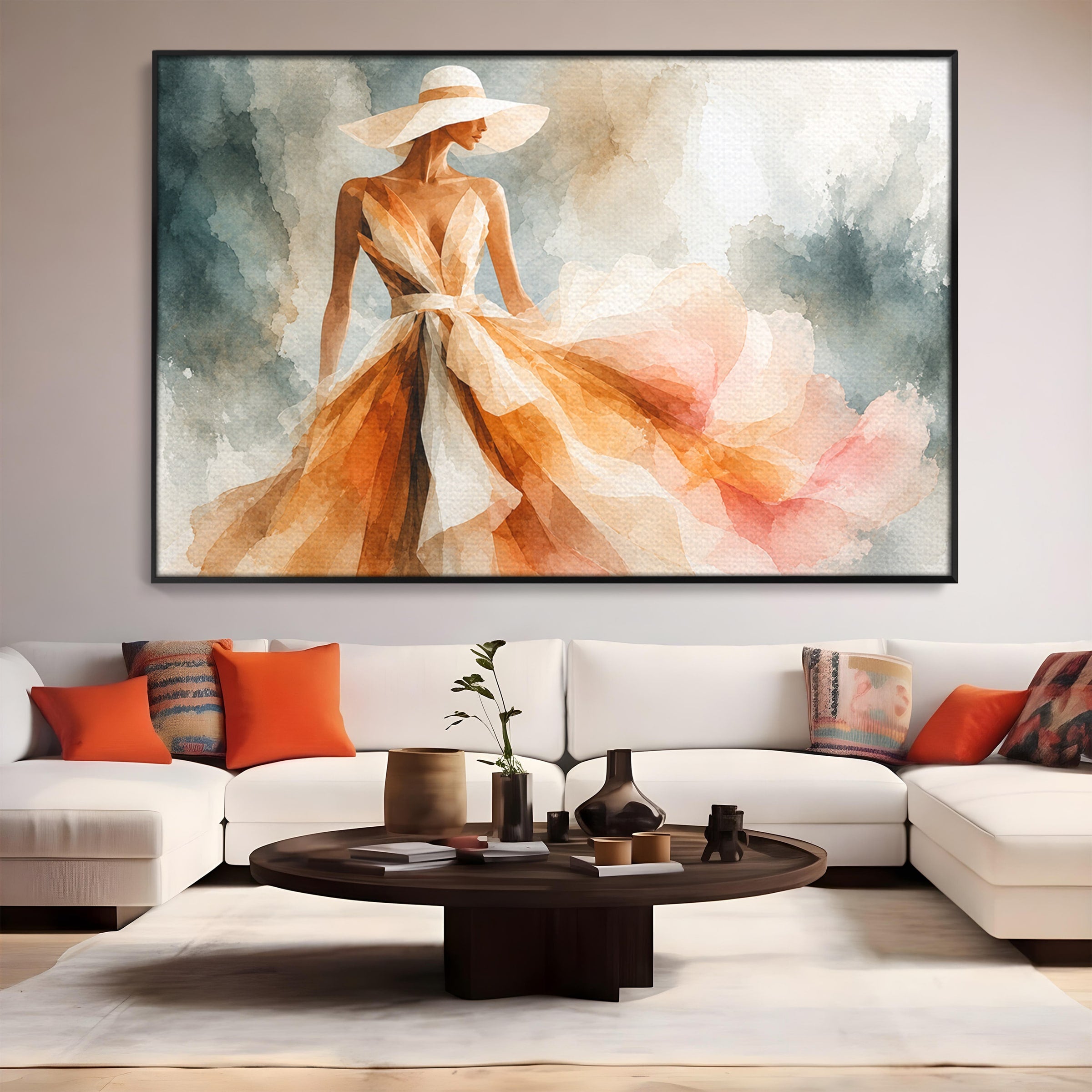 Tablou Canvas Premium LuxCanva® G1258, Eleganta In Miscare, Moda, Femeie, Eleganta, Rochie, Living, Arta, Culori Vibrante