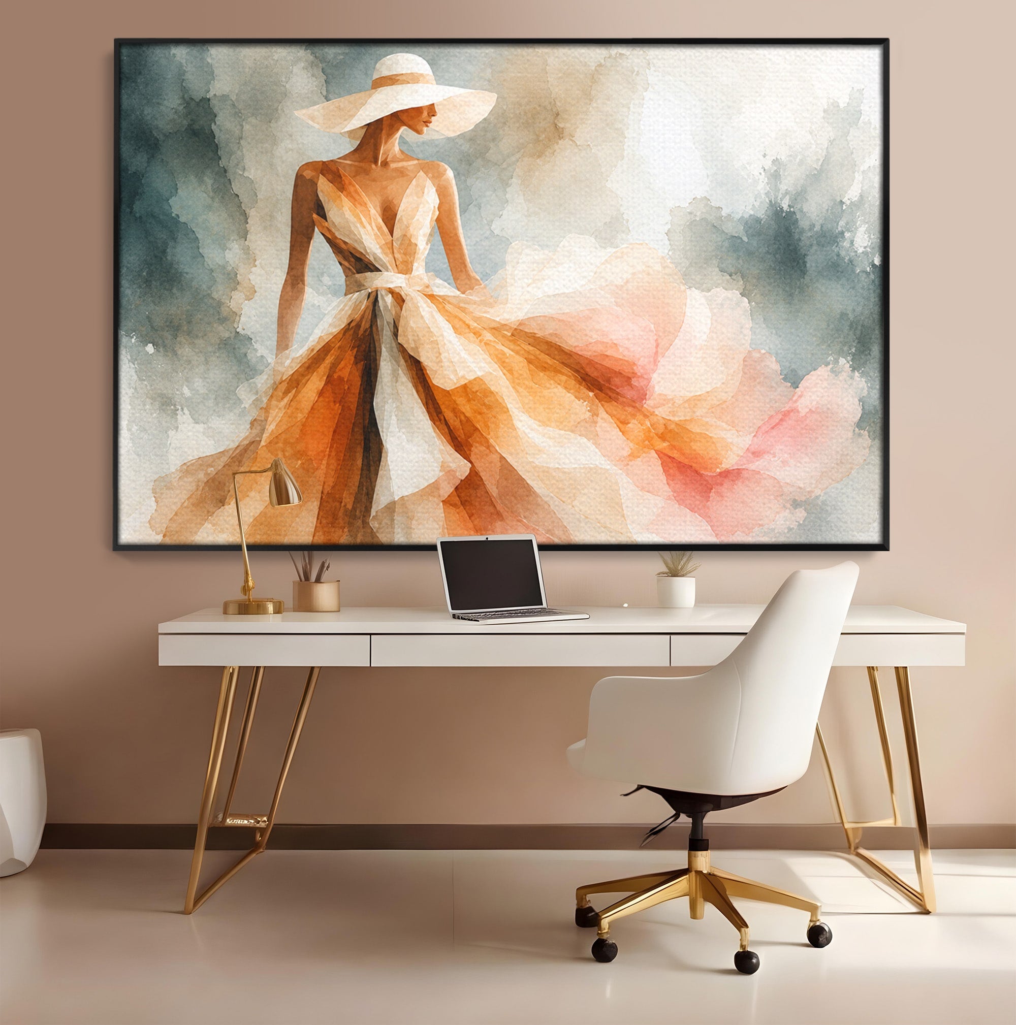 Tablou Canvas Premium LuxCanva® G1258, Eleganta In Miscare, Moda, Femeie, Eleganta, Rochie, Living, Arta, Culori Vibrante