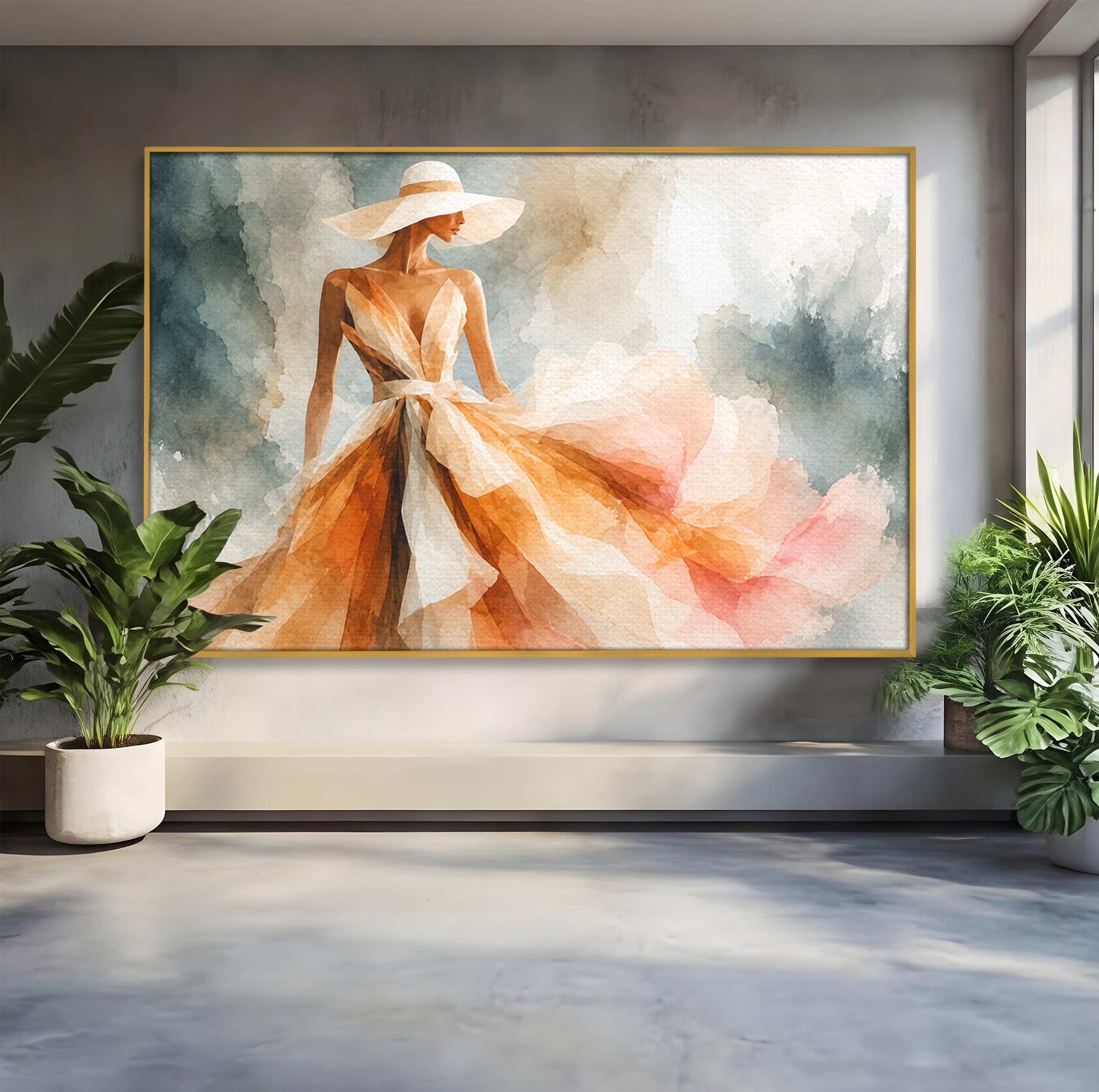 Tablou Canvas Premium LuxCanva® G1258, Eleganta In Miscare, Moda, Femeie, Eleganta, Rochie, Living, Arta, Culori Vibrante