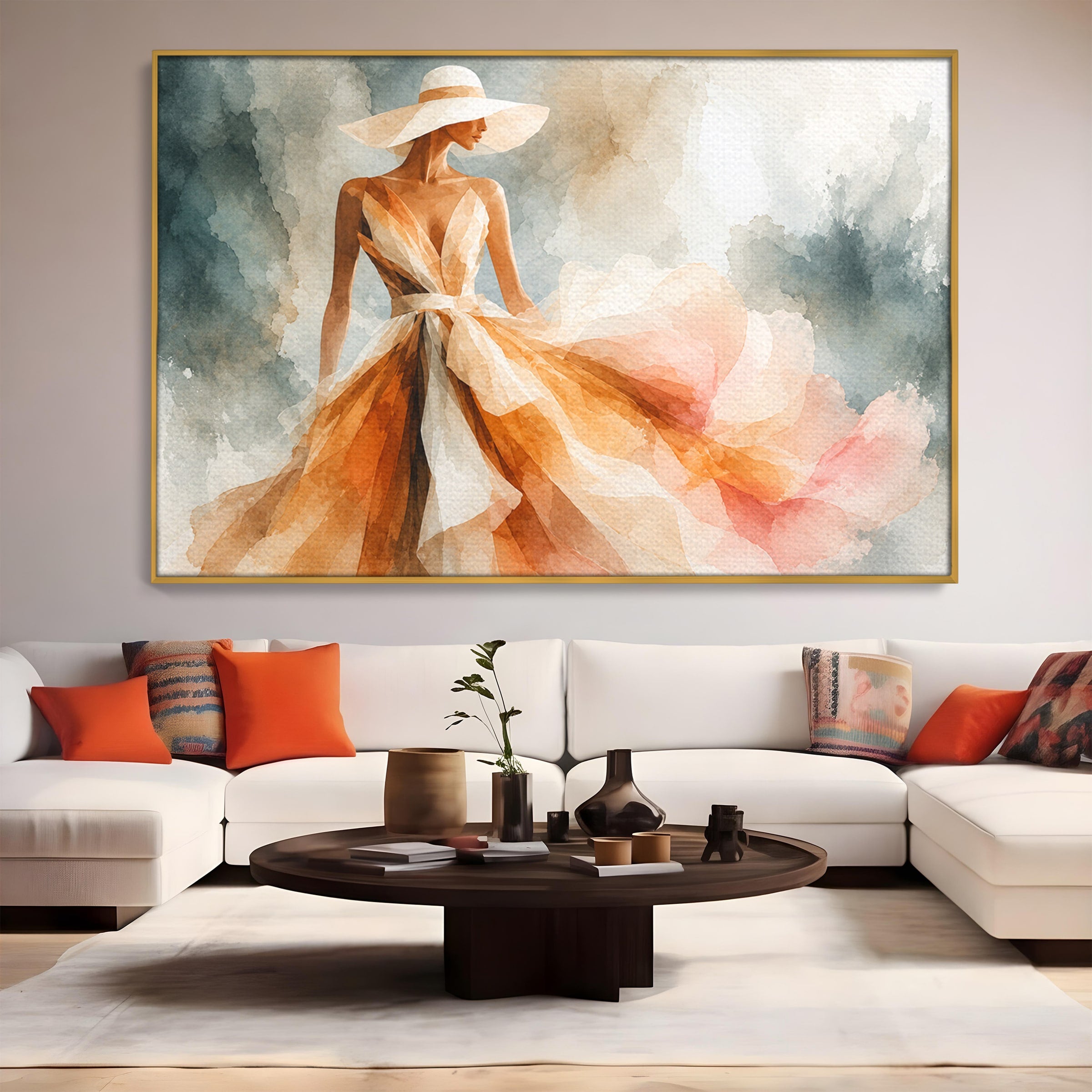 Tablou Canvas Premium LuxCanva® G1258, Eleganta In Miscare, Moda, Femeie, Eleganta, Rochie, Living, Arta, Culori Vibrante