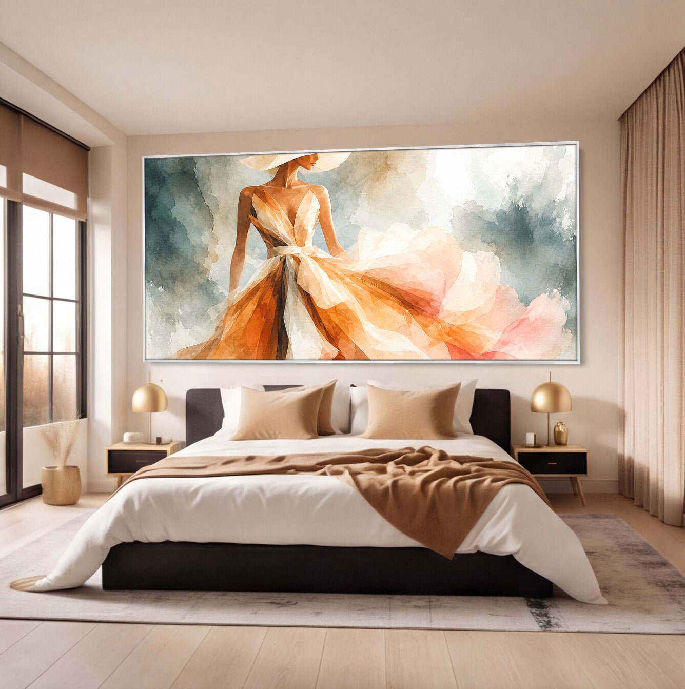 Tablou Canvas Premium LuxCanva® G1258, Eleganta In Miscare, Moda, Femeie, Eleganta, Rochie, Living, Arta, Culori Vibrante