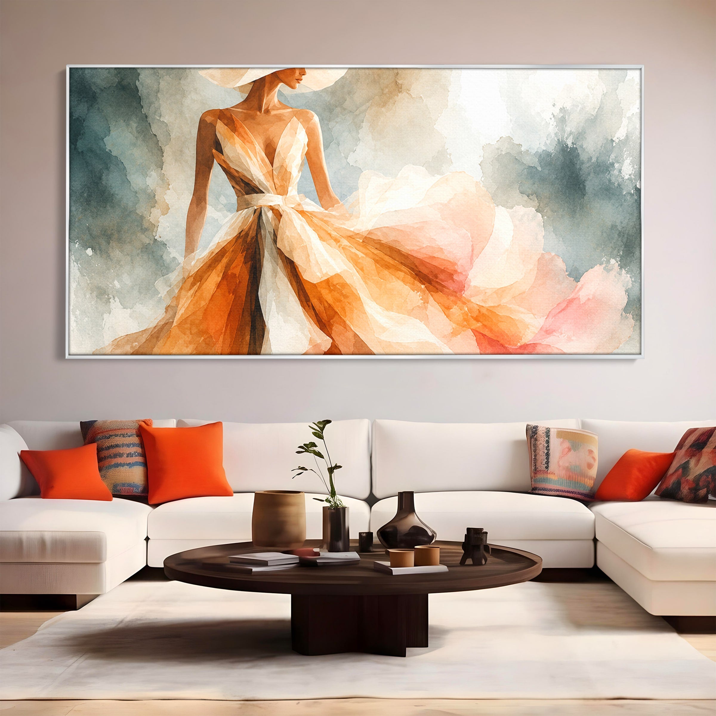 Tablou Canvas Premium LuxCanva® G1258, Eleganta In Miscare, Moda, Femeie, Eleganta, Rochie, Living, Arta, Culori Vibrante