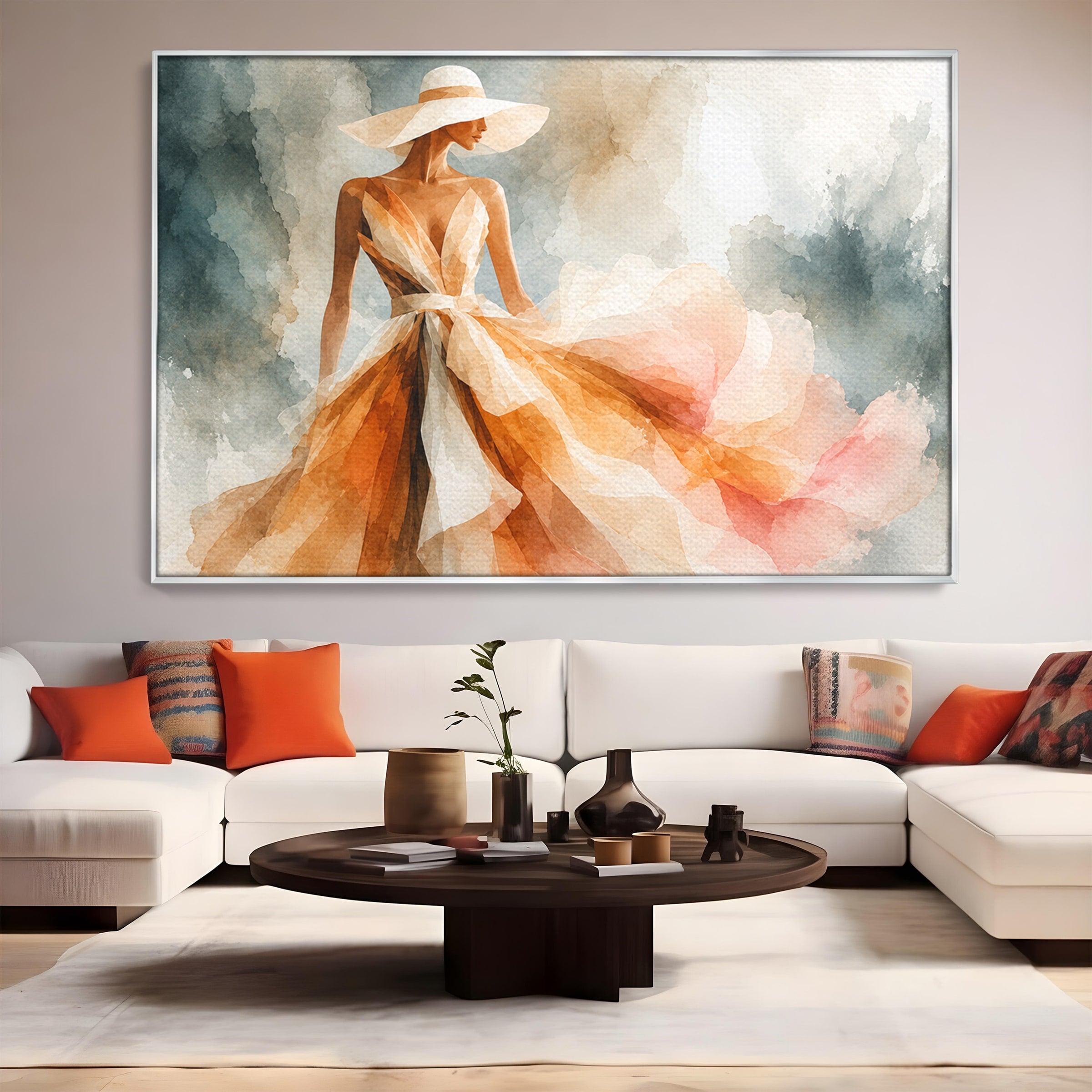 Tablou Canvas Premium LuxCanva® G1258, Eleganta In Miscare, Moda, Femeie, Eleganta, Rochie, Living, Arta, Culori Vibrante