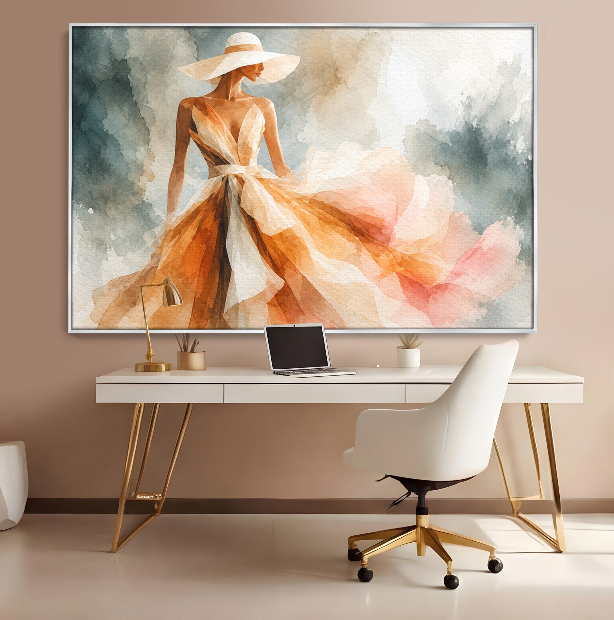 Tablou Canvas Premium LuxCanva® G1258, Eleganta In Miscare, Moda, Femeie, Eleganta, Rochie, Living, Arta, Culori Vibrante
