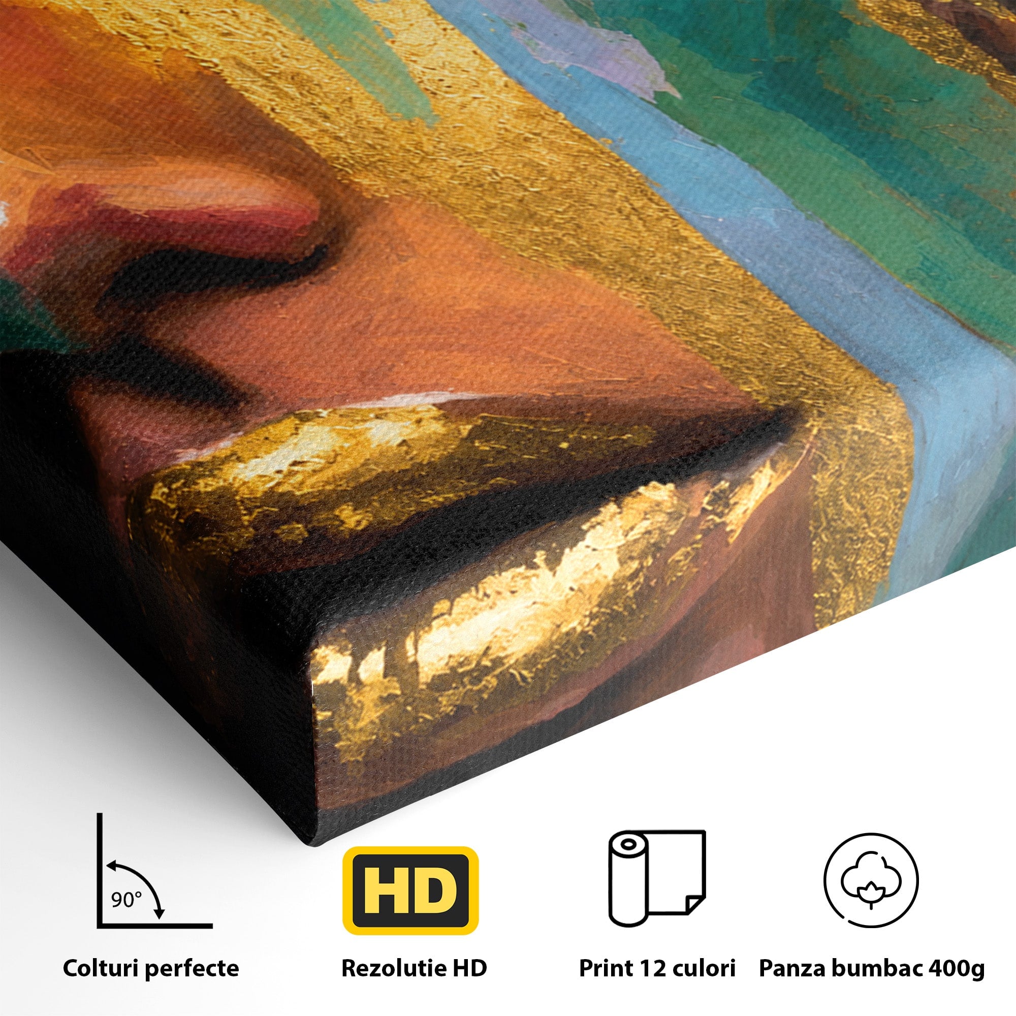 Tablou Canvas Premium LuxCanva® G1259, Chip De Femeie Aurit, Femeie, Portret, Arta Abstracta, Eleganta, Auriu, Dormitor, Birou, Culori Vibrante