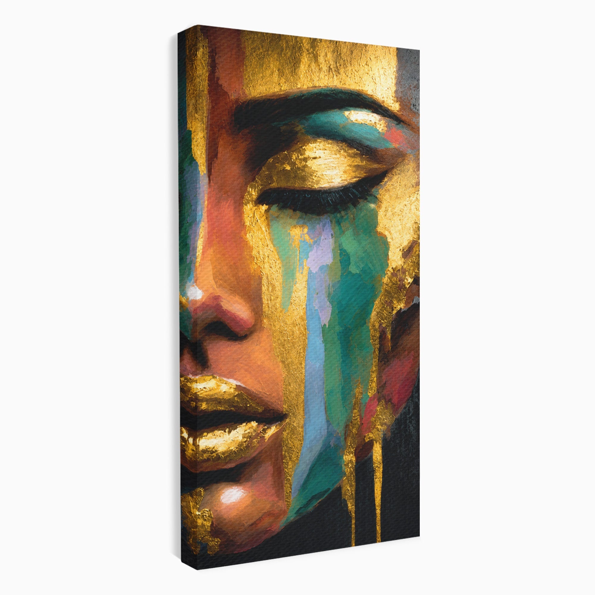 Tablou Canvas Premium LuxCanva® G1259, Chip De Femeie Aurit, Femeie, Portret, Arta Abstracta, Eleganta, Auriu, Dormitor, Birou, Culori Vibrante