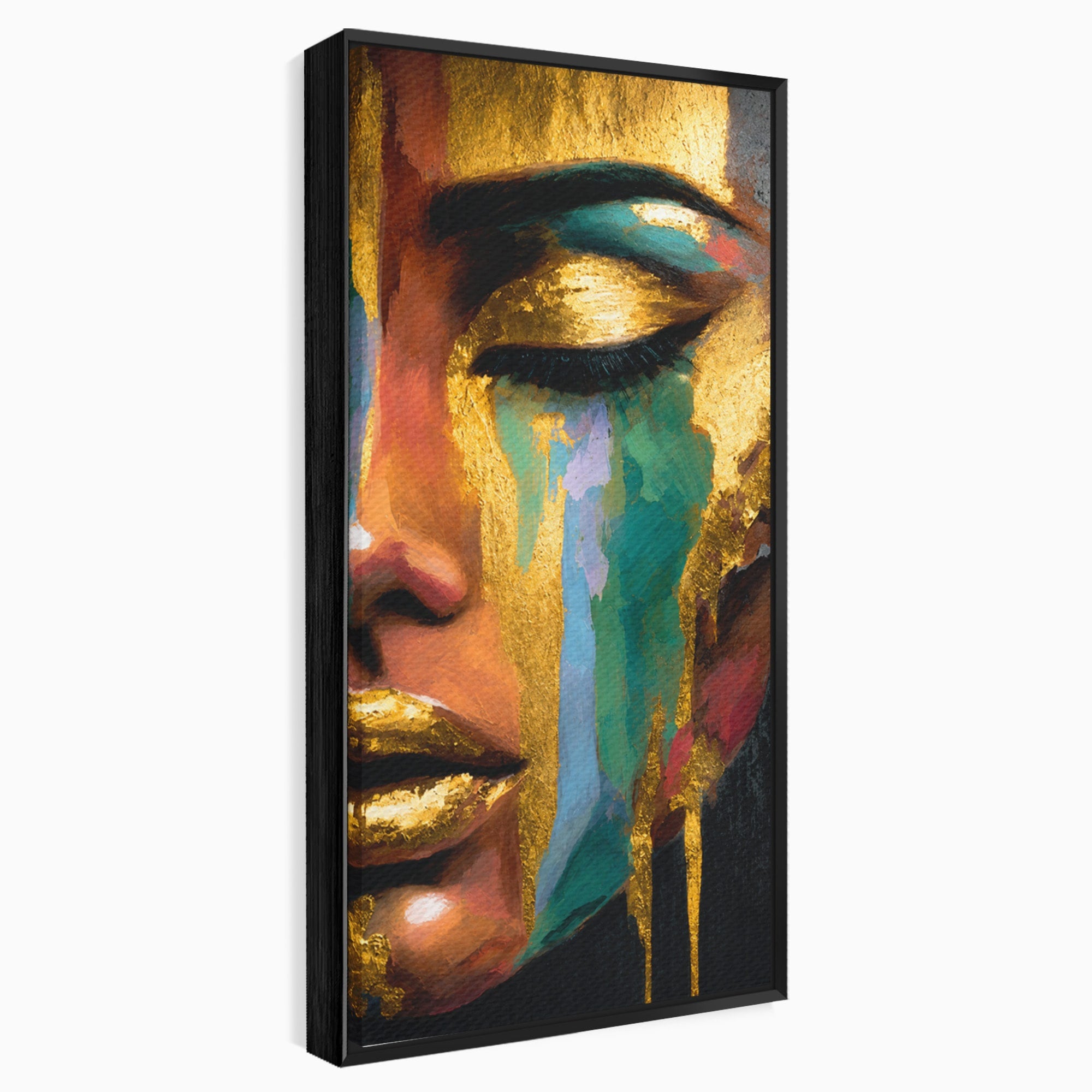 Tablou Canvas Premium LuxCanva® G1259, Chip De Femeie Aurit, Femeie, Portret, Arta Abstracta, Eleganta, Auriu, Dormitor, Birou, Culori Vibrante