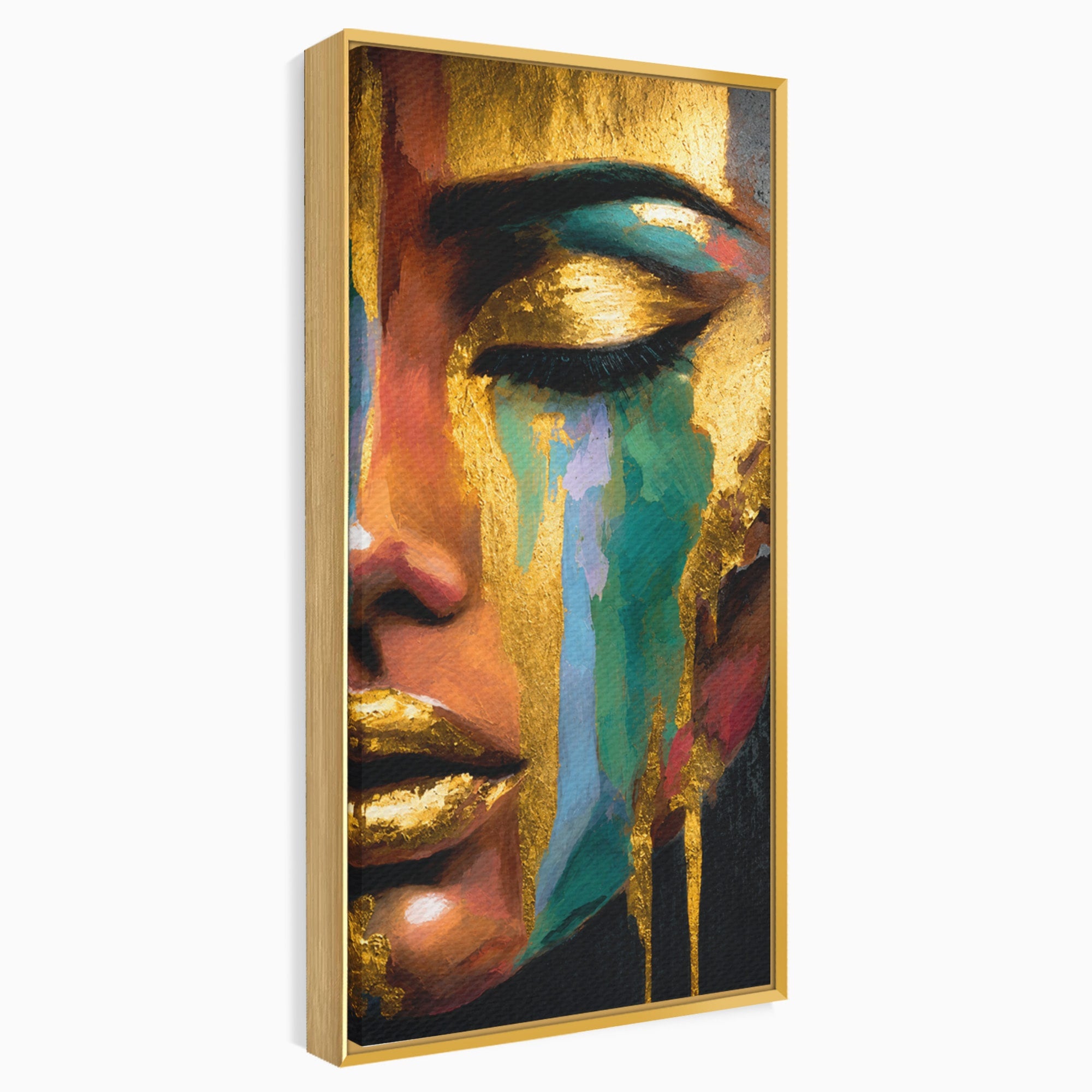 Tablou Canvas Premium LuxCanva® G1259, Chip De Femeie Aurit, Femeie, Portret, Arta Abstracta, Eleganta, Auriu, Dormitor, Birou, Culori Vibrante