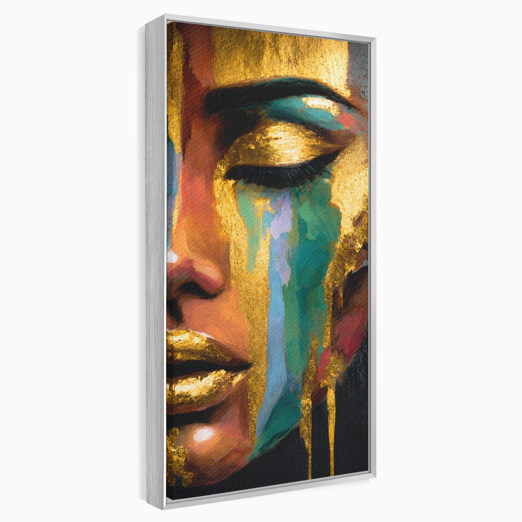Tablou Canvas Premium LuxCanva® G1259, Chip De Femeie Aurit, Femeie, Portret, Arta Abstracta, Eleganta, Auriu, Dormitor, Birou, Culori Vibrante