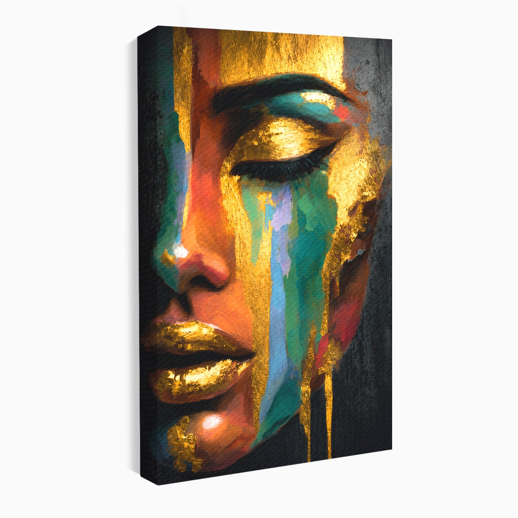 Tablou Canvas Premium LuxCanva® G1259, Chip De Femeie Aurit, Femeie, Portret, Arta Abstracta, Eleganta, Auriu, Dormitor, Birou, Culori Vibrante