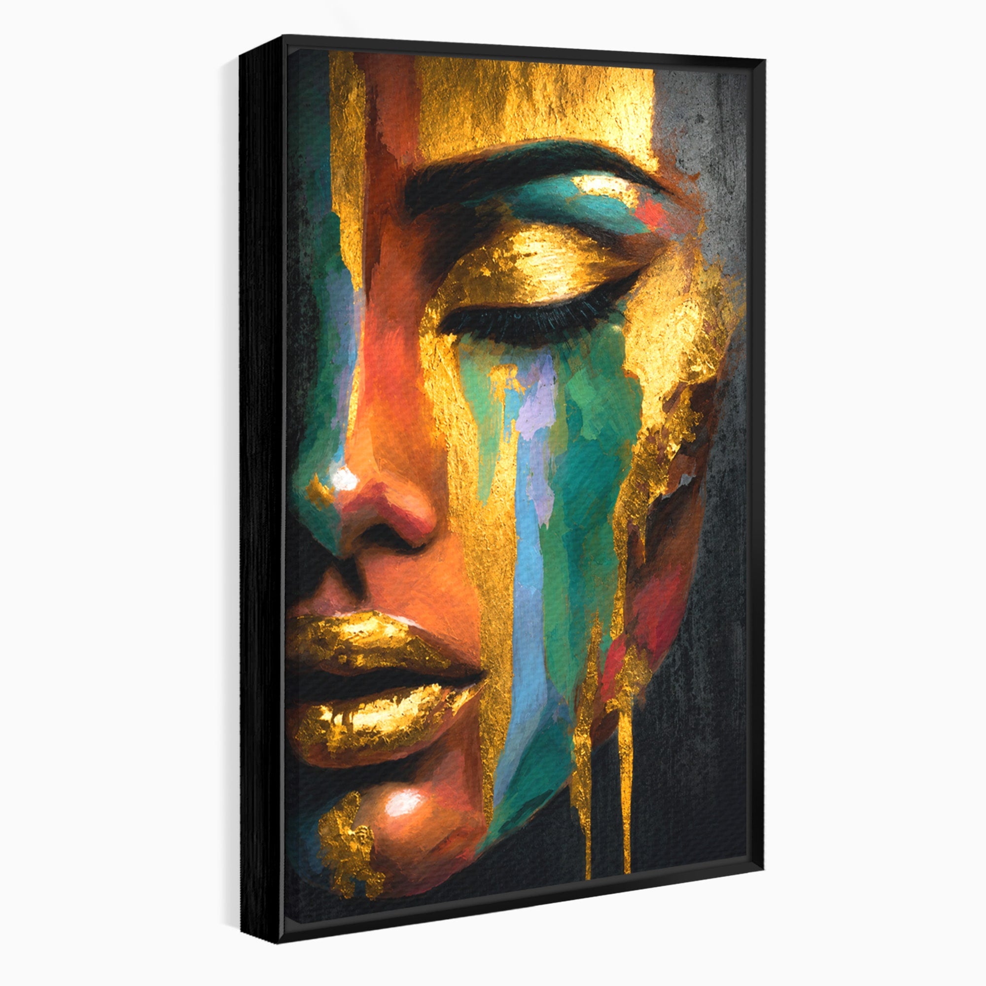 Tablou Canvas Premium LuxCanva® G1259, Chip De Femeie Aurit, Femeie, Portret, Arta Abstracta, Eleganta, Auriu, Dormitor, Birou, Culori Vibrante