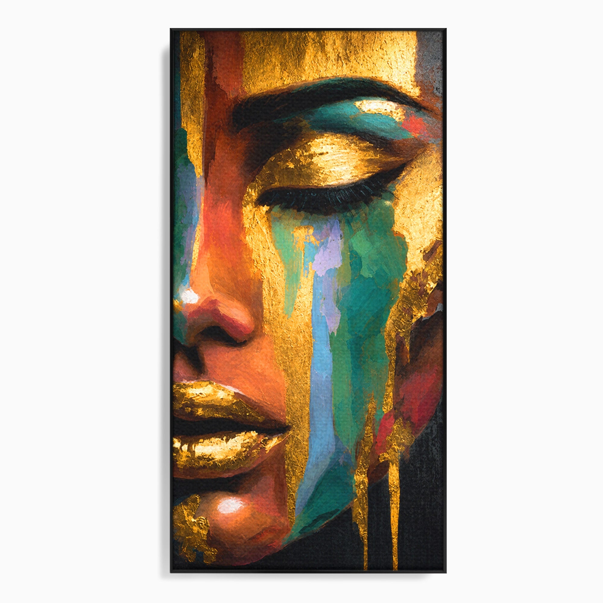 Tablou Canvas Premium LuxCanva® G1259, Chip De Femeie Aurit, Femeie, Portret, Arta Abstracta, Eleganta, Auriu, Dormitor, Birou, Culori Vibrante