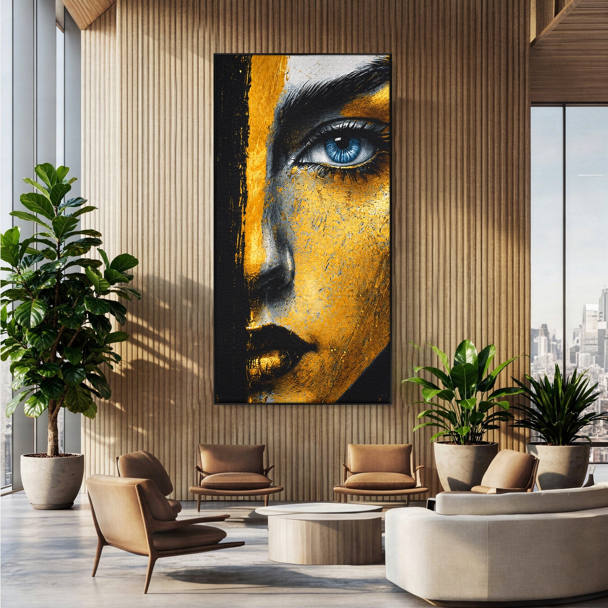 Tablou Canvas Premium LuxCanva® G1260, Privire Aurie, Portret, Fata, Arta Abstracta, Mister, Dormitor, Culori Vibrante
