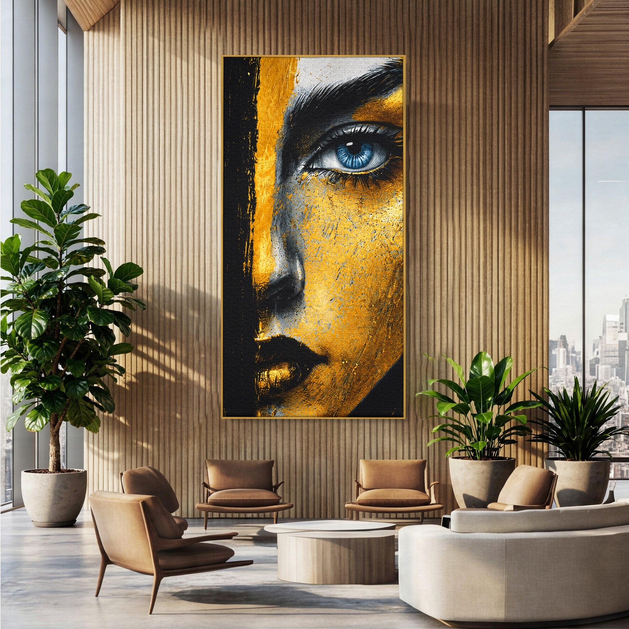 Tablou Canvas Premium LuxCanva® G1260, Privire Aurie, Portret, Fata, Arta Abstracta, Mister, Dormitor, Culori Vibrante