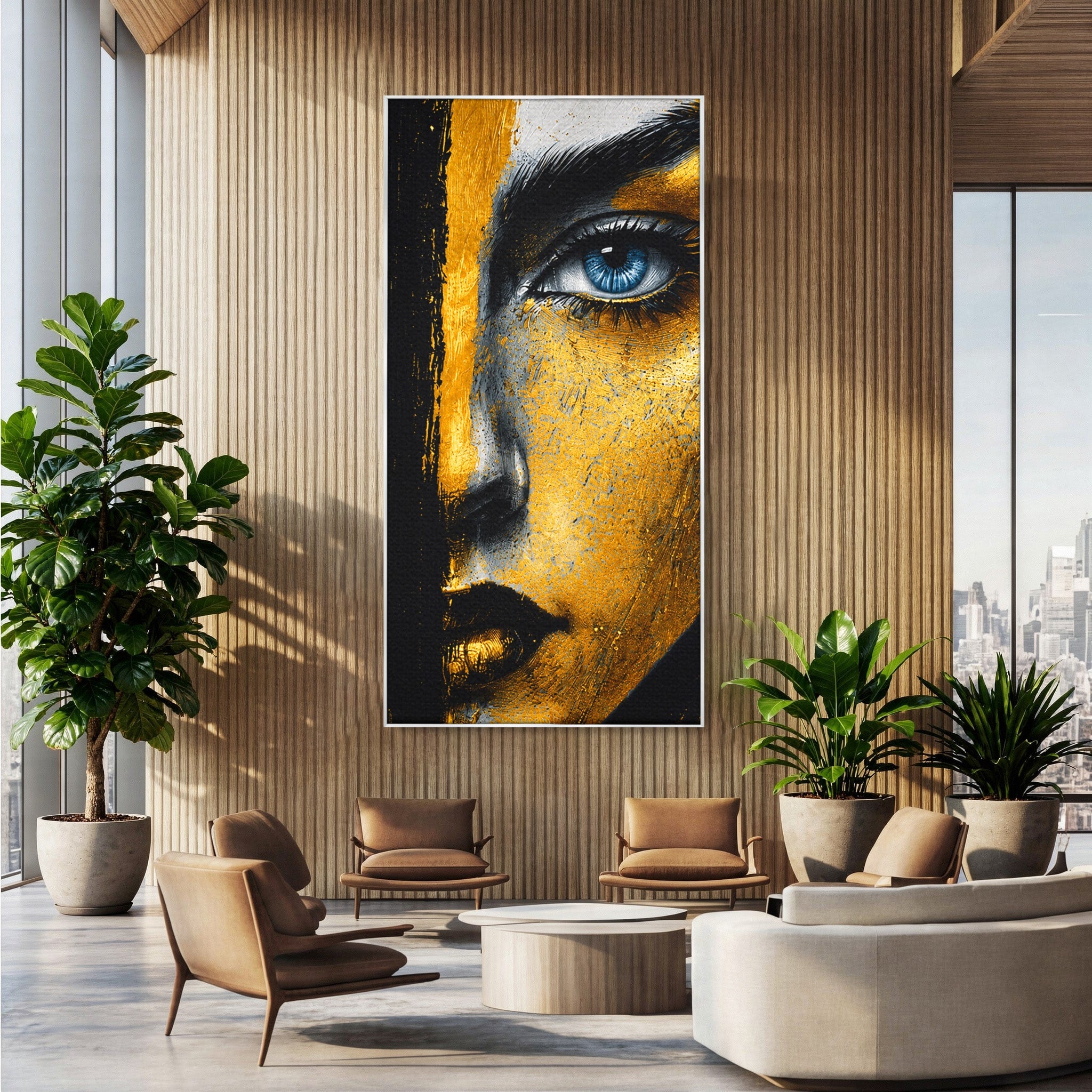 Tablou Canvas Premium LuxCanva® G1260, Privire Aurie, Portret, Fata, Arta Abstracta, Mister, Dormitor, Culori Vibrante