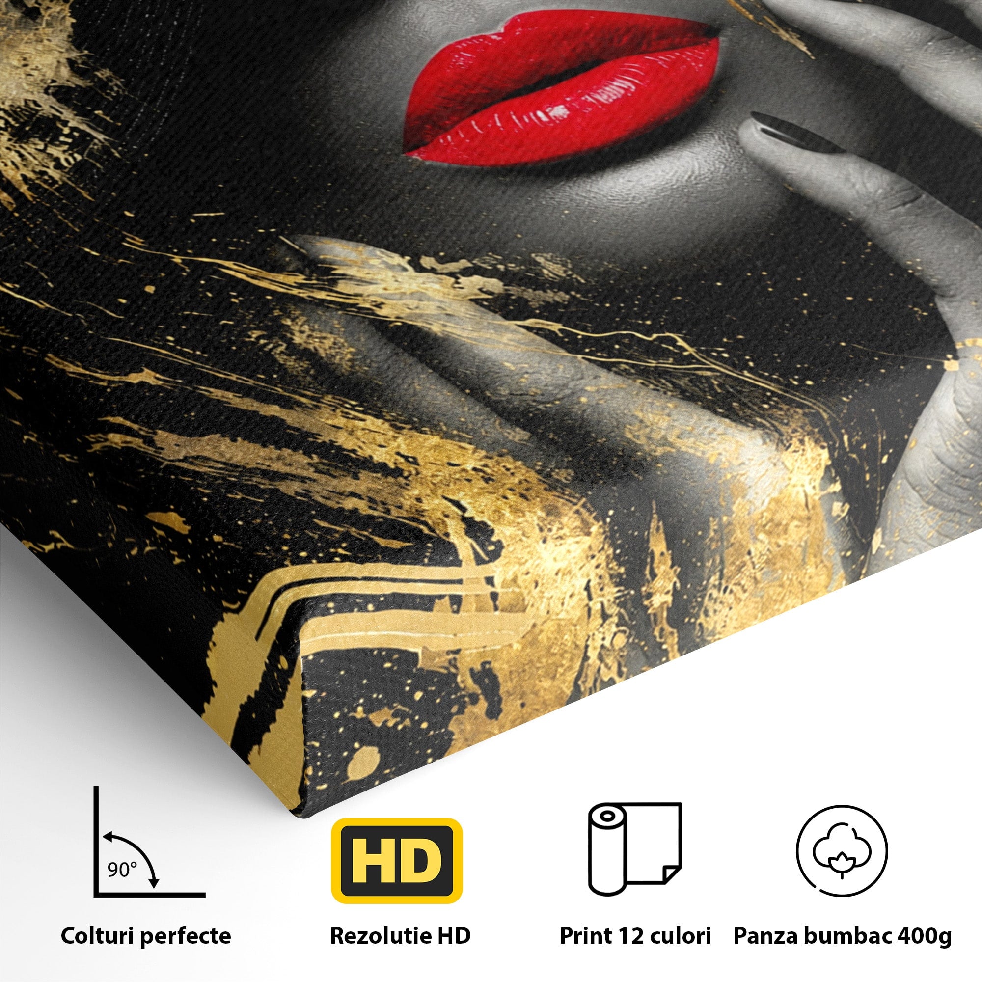 Tablou Canvas Premium LuxCanva® G1264, Eleganta Aurie, Portret, Eleganta, Modern, Femeie, Dormitor, Culori Vibrante