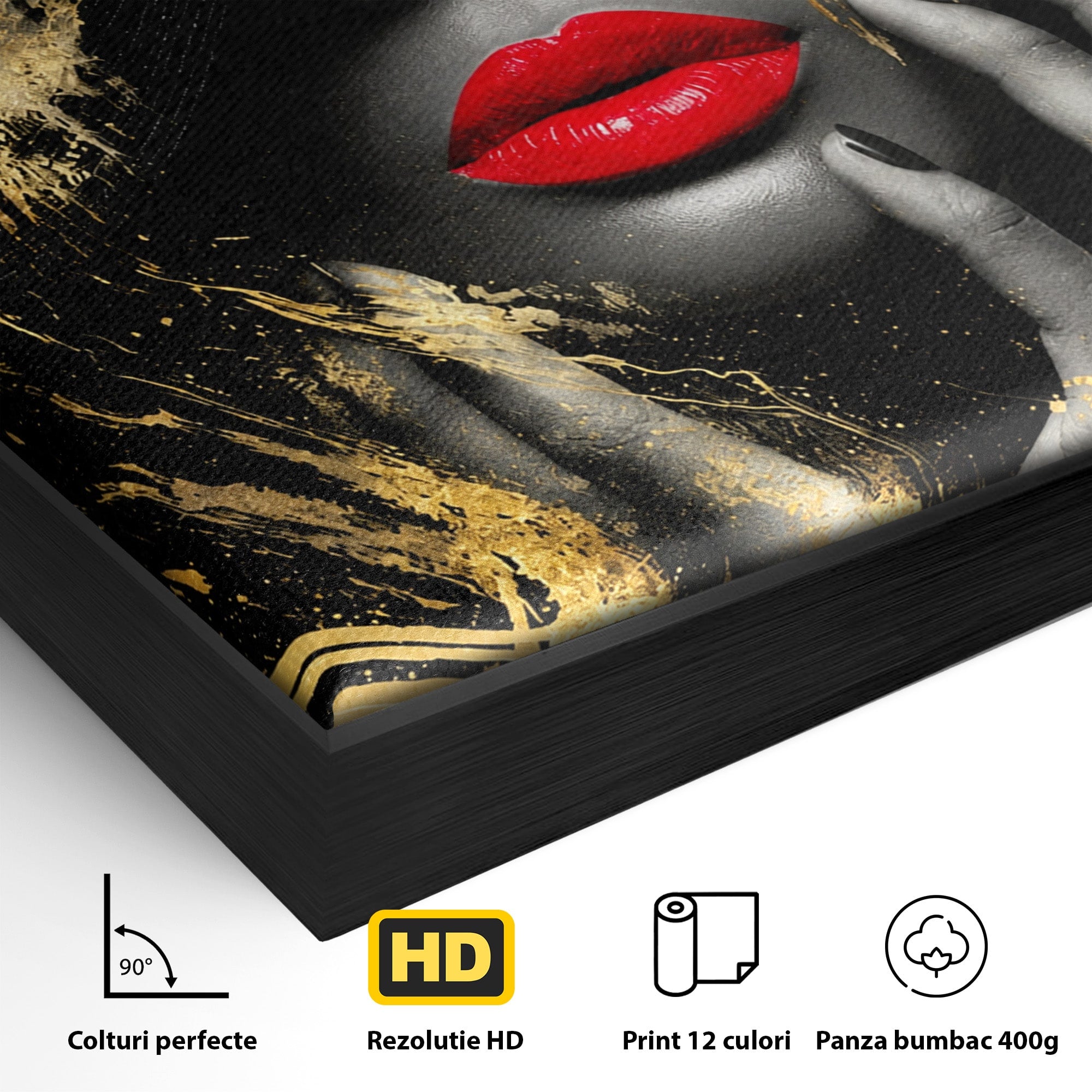 Tablou Canvas Premium LuxCanva® G1264, Eleganta Aurie, Portret, Eleganta, Modern, Femeie, Dormitor, Culori Vibrante