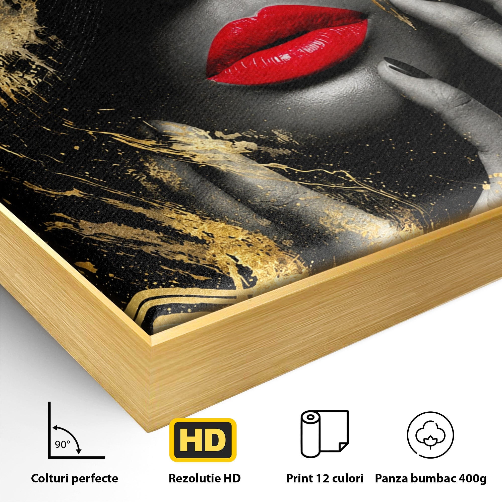 Tablou Canvas Premium LuxCanva® G1264, Eleganta Aurie, Portret, Eleganta, Modern, Femeie, Dormitor, Culori Vibrante
