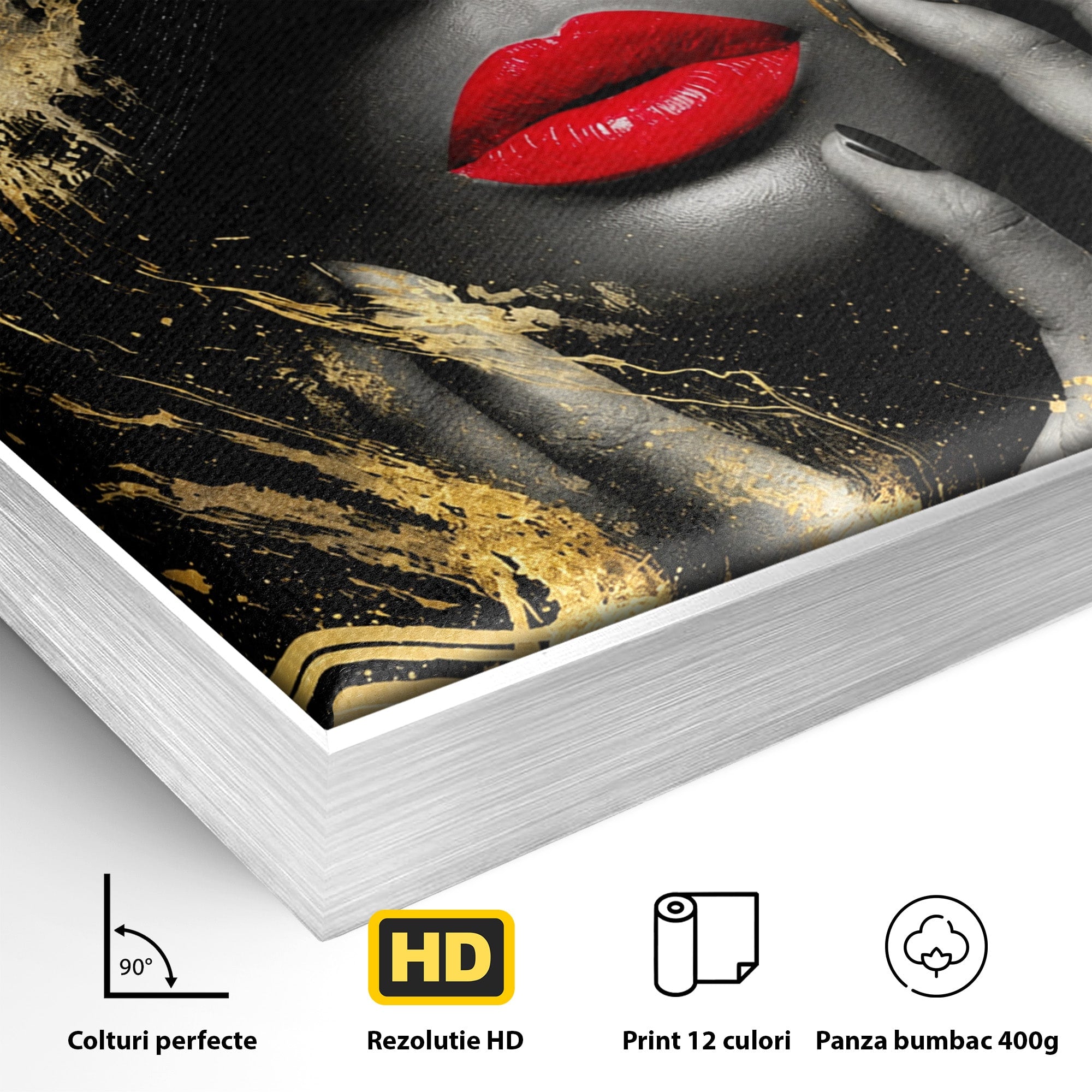 Tablou Canvas Premium LuxCanva® G1264, Eleganta Aurie, Portret, Eleganta, Modern, Femeie, Dormitor, Culori Vibrante