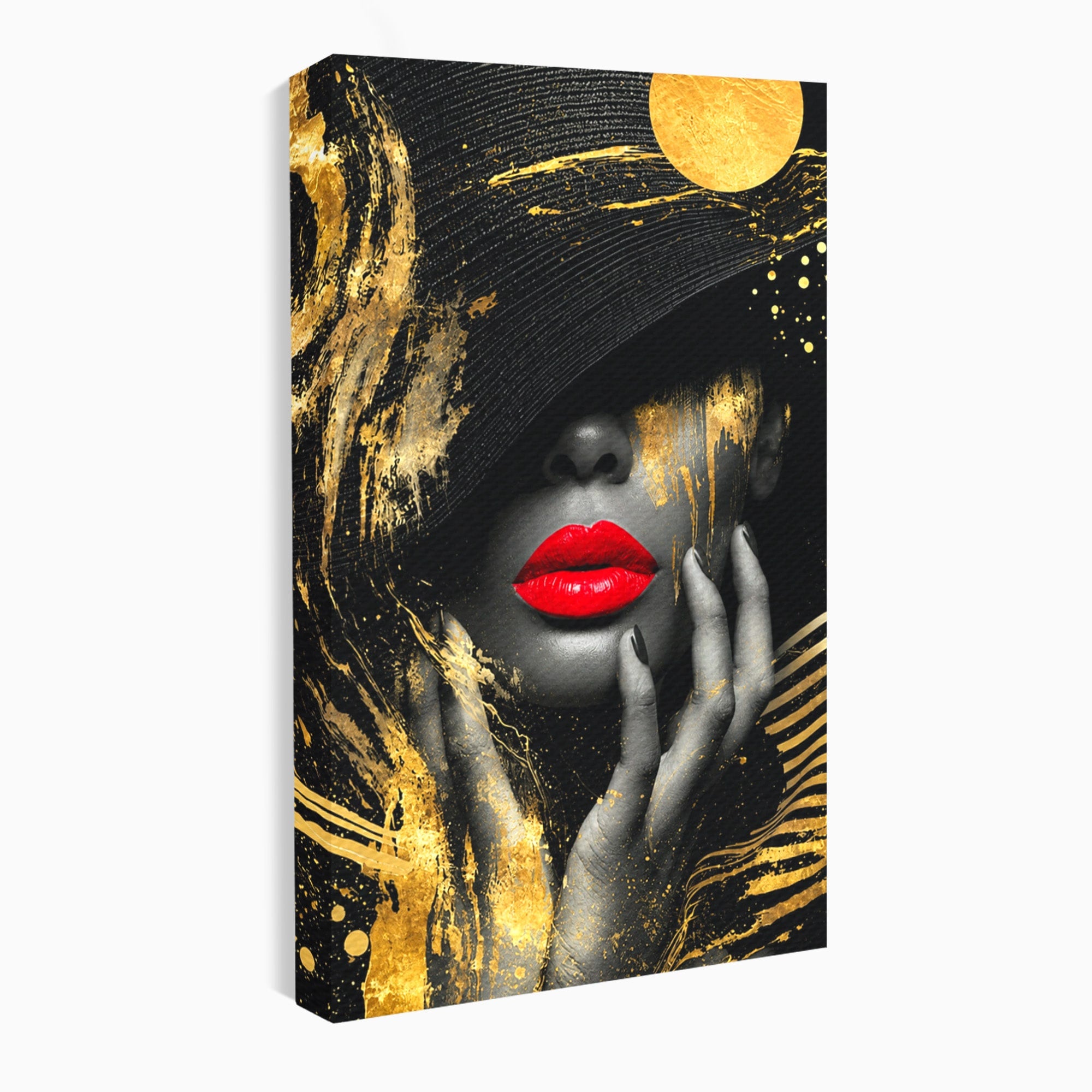 Tablou Canvas Premium LuxCanva® G1264, Eleganta Aurie, Portret, Eleganta, Modern, Femeie, Dormitor, Culori Vibrante