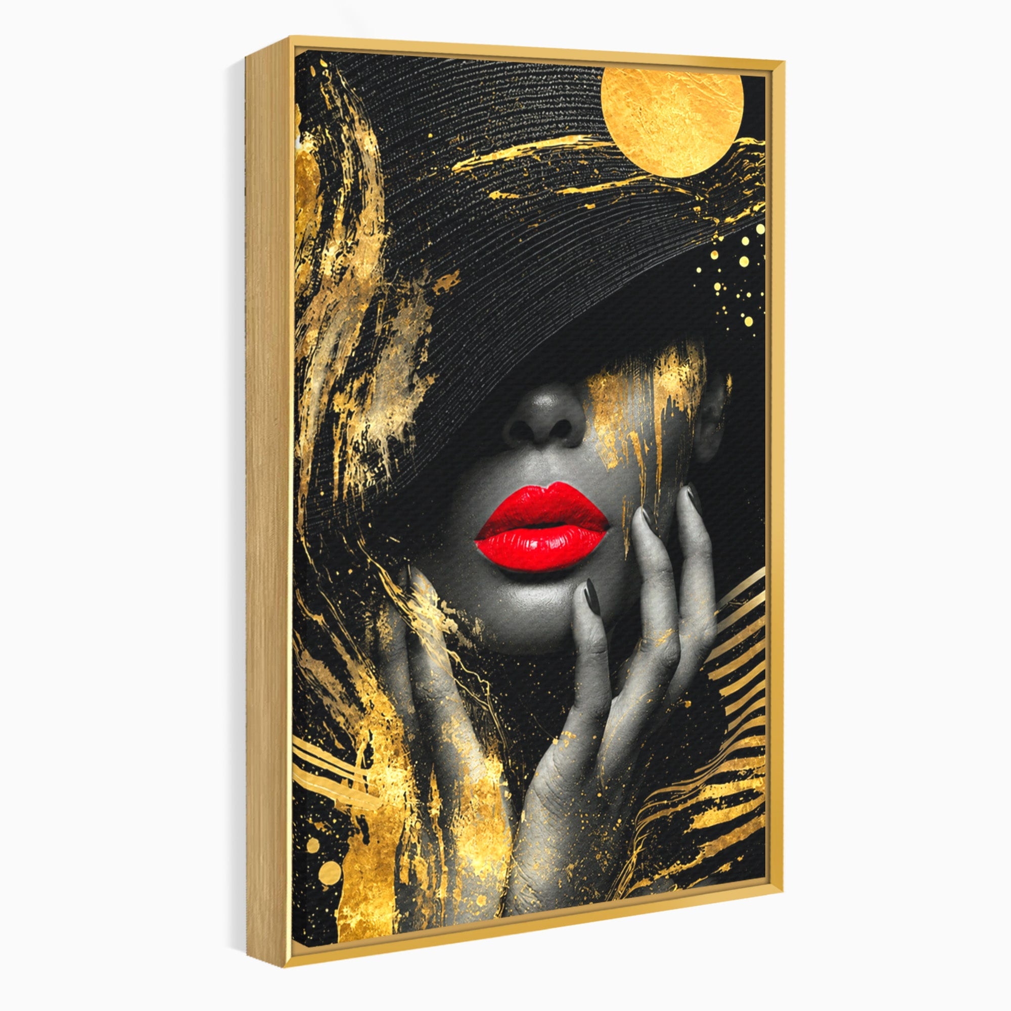 Tablou Canvas Premium LuxCanva® G1264, Eleganta Aurie, Portret, Eleganta, Modern, Femeie, Dormitor, Culori Vibrante