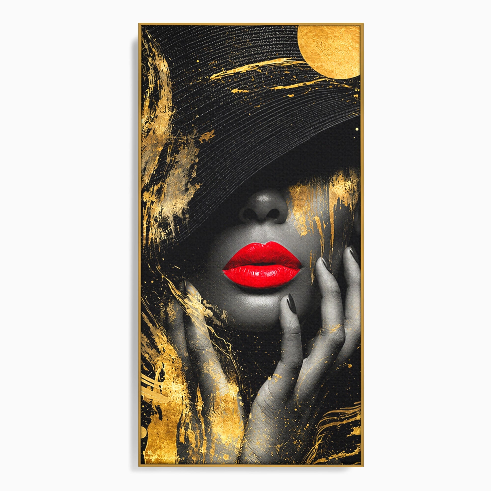 Tablou Canvas Premium LuxCanva® G1264, Eleganta Aurie, Portret, Eleganta, Modern, Femeie, Dormitor, Culori Vibrante