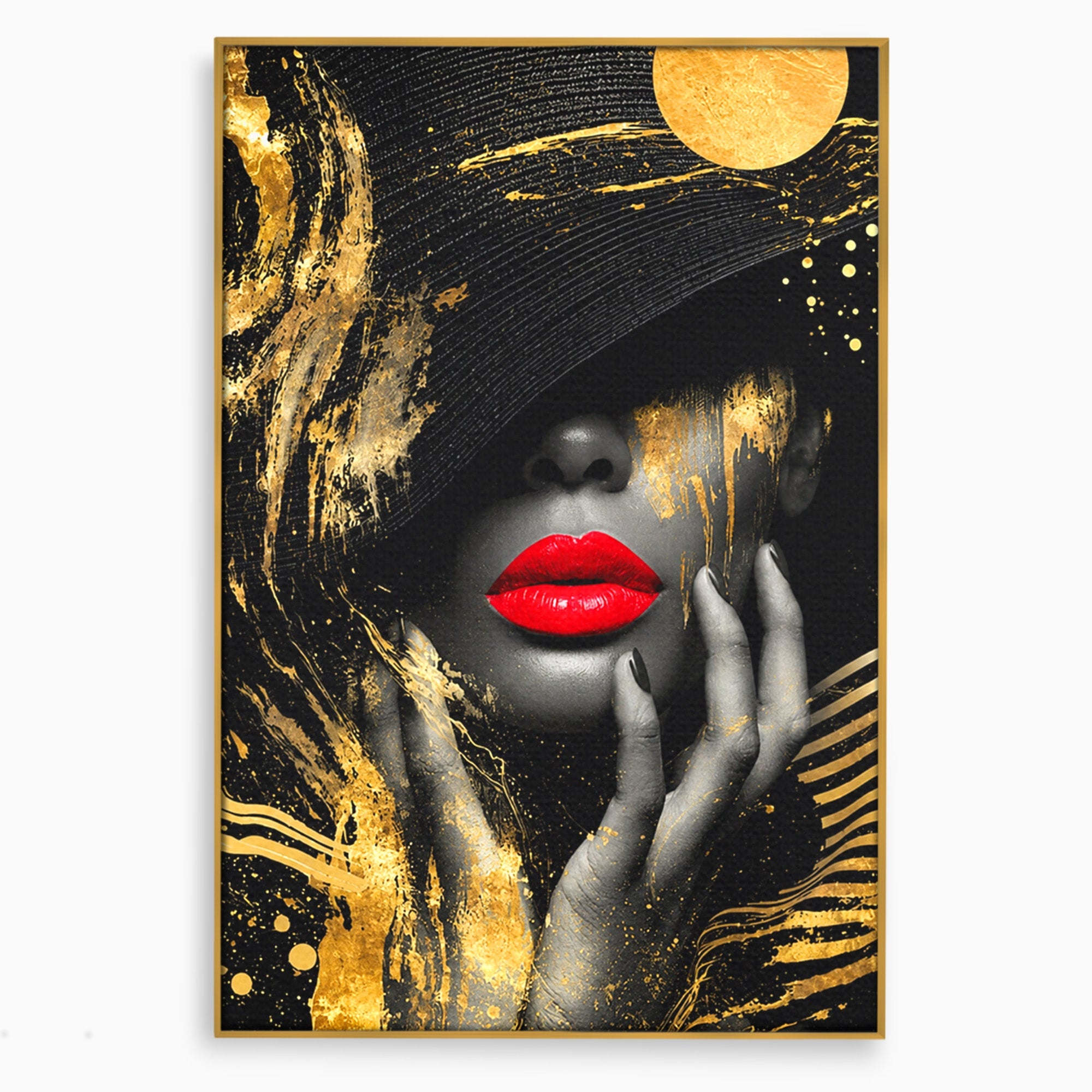 Tablou Canvas Premium LuxCanva® G1264, Eleganta Aurie, Portret, Eleganta, Modern, Femeie, Dormitor, Culori Vibrante