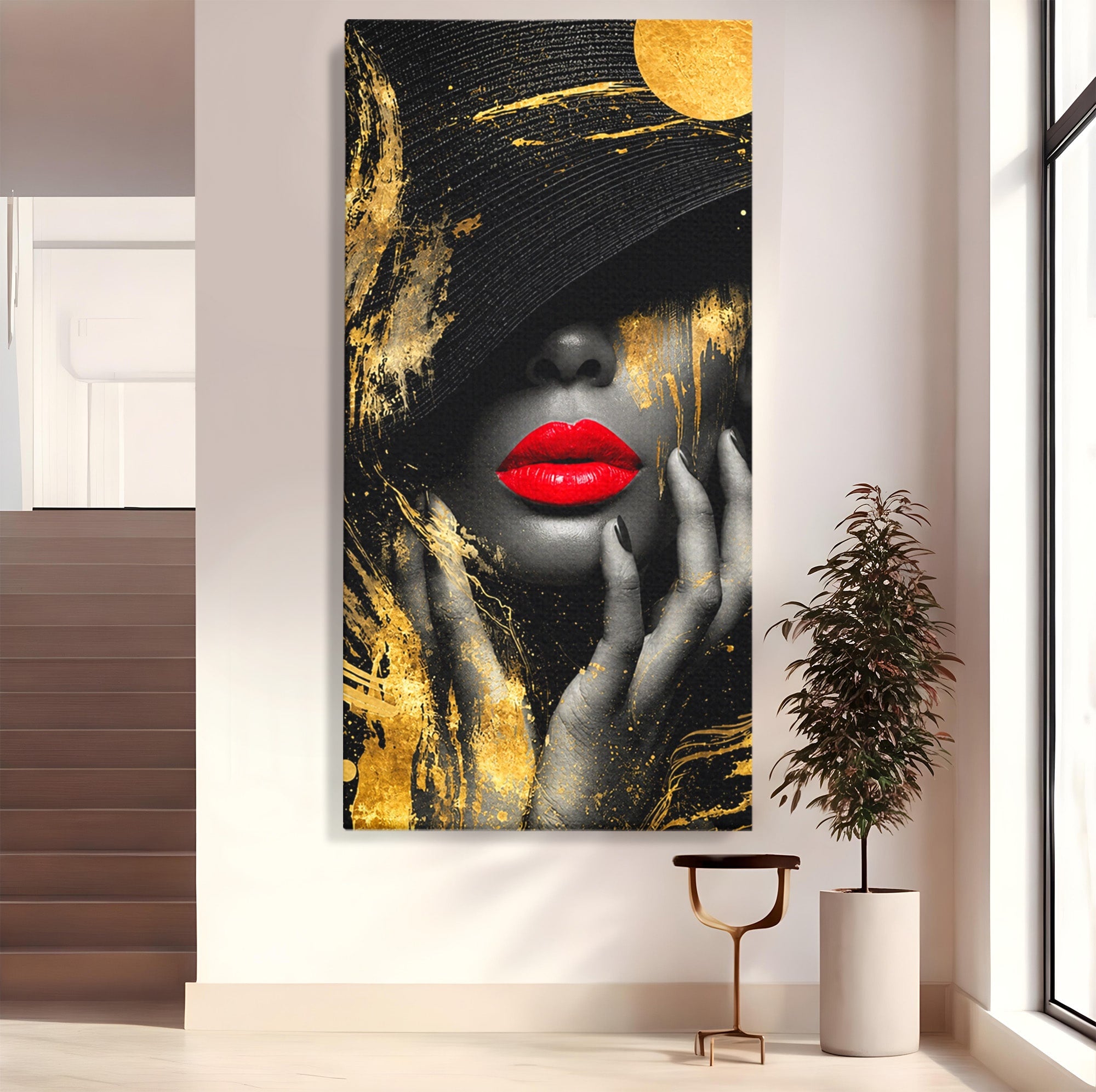 Tablou Canvas Premium LuxCanva® G1264, Eleganta Aurie, Portret, Eleganta, Modern, Femeie, Dormitor, Culori Vibrante