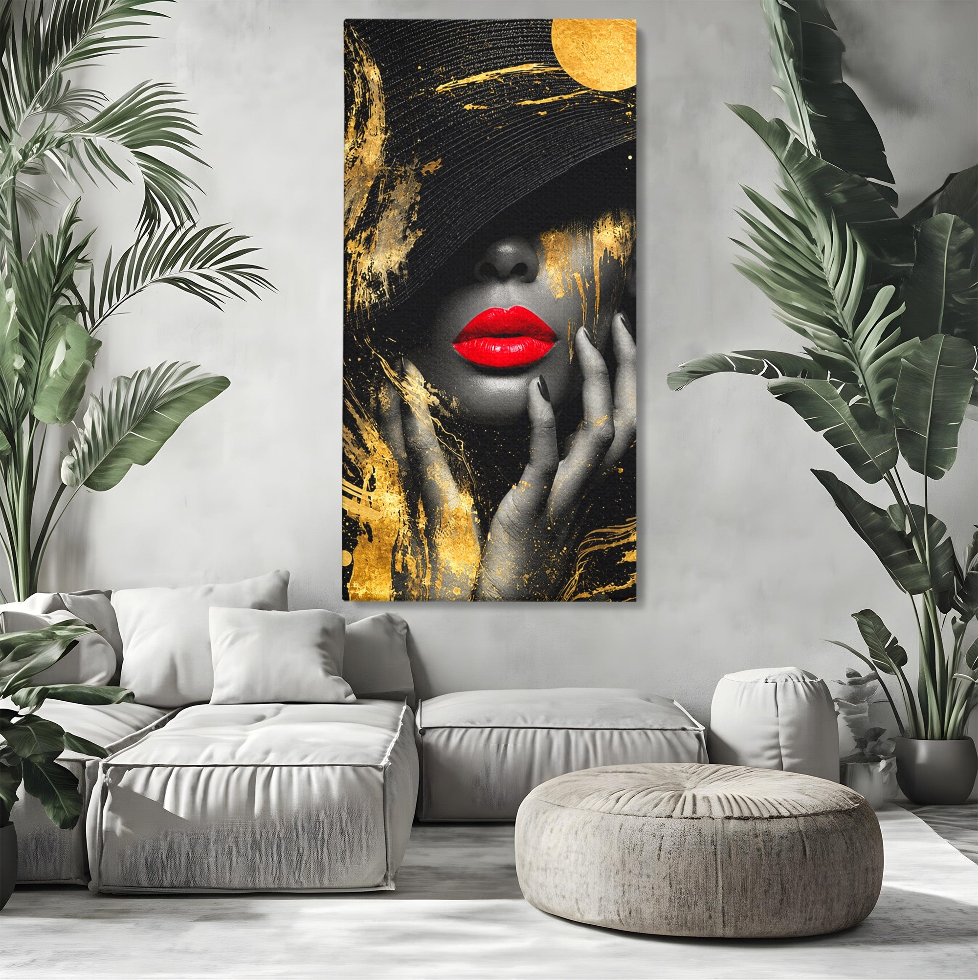 Tablou Canvas Premium LuxCanva® G1264, Eleganta Aurie, Portret, Eleganta, Modern, Femeie, Dormitor, Culori Vibrante