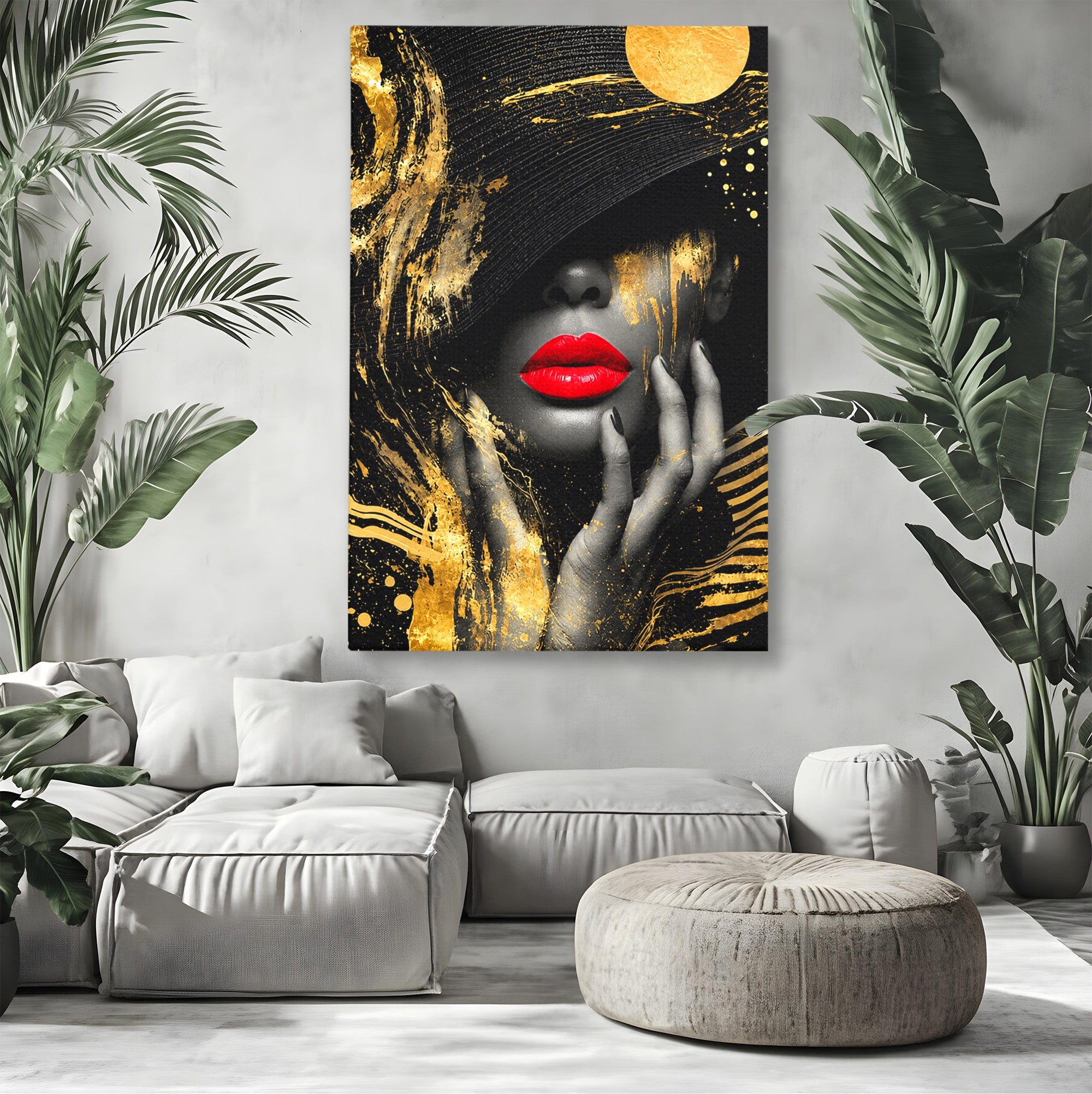 Tablou Canvas Premium LuxCanva® G1264, Eleganta Aurie, Portret, Eleganta, Modern, Femeie, Dormitor, Culori Vibrante