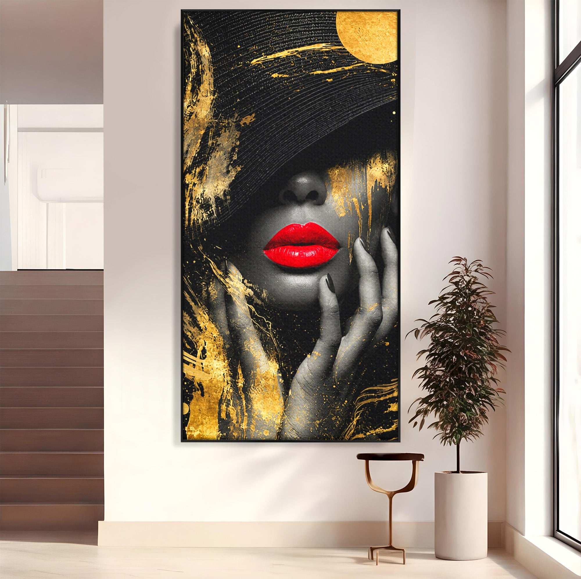 Tablou Canvas Premium LuxCanva® G1264, Eleganta Aurie, Portret, Eleganta, Modern, Femeie, Dormitor, Culori Vibrante