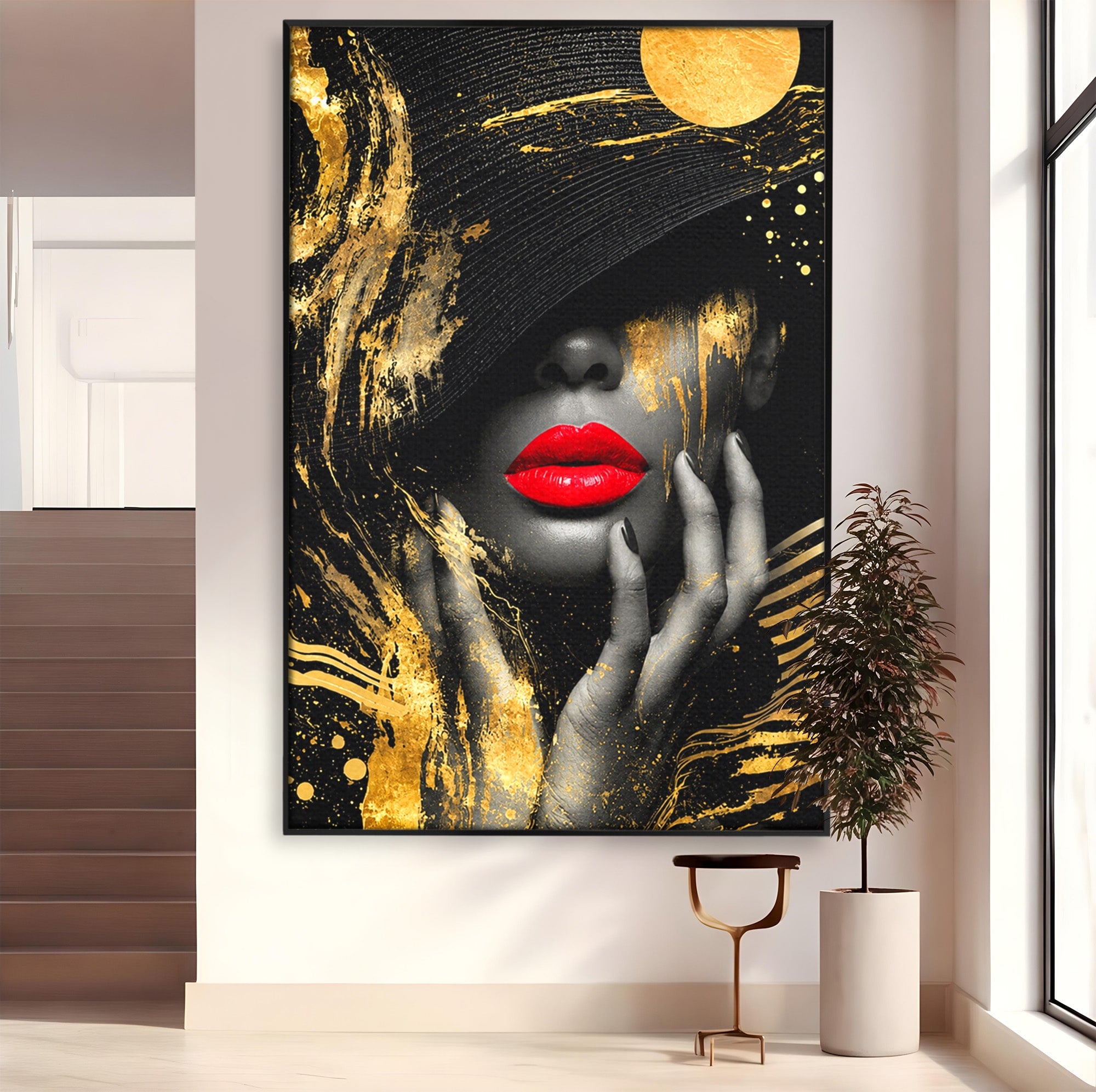 Tablou Canvas Premium LuxCanva® G1264, Eleganta Aurie, Portret, Eleganta, Modern, Femeie, Dormitor, Culori Vibrante