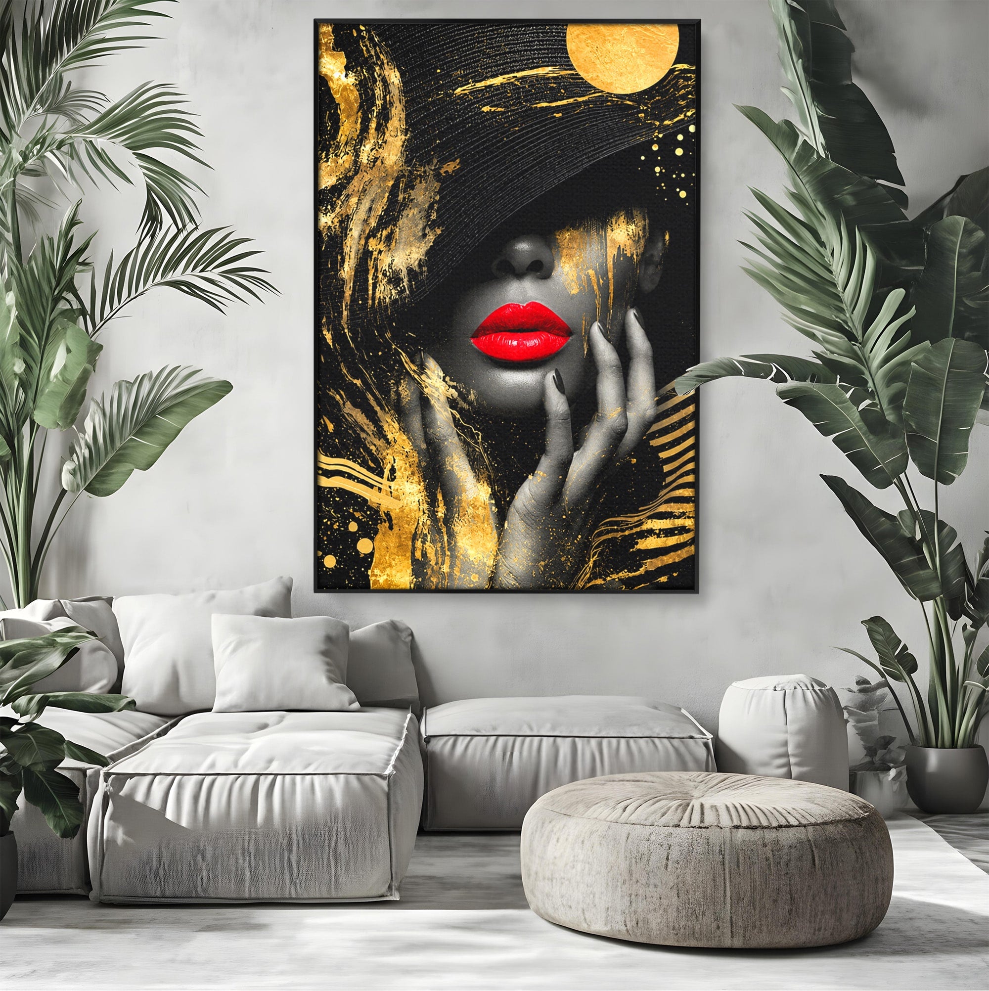 Tablou Canvas Premium LuxCanva® G1264, Eleganta Aurie, Portret, Eleganta, Modern, Femeie, Dormitor, Culori Vibrante